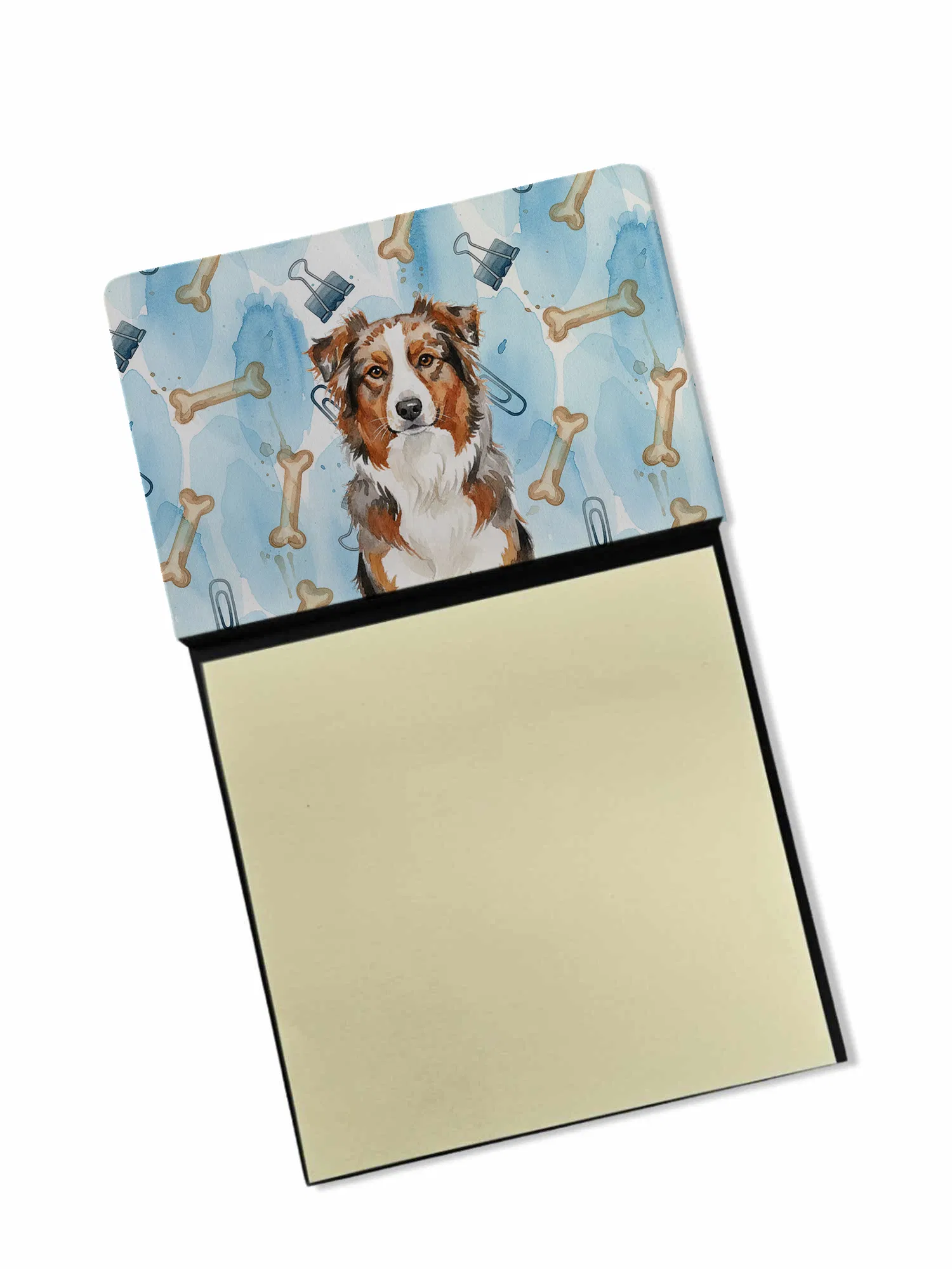 Red Merle Australian Shepherd Coworker Watercolor Sticky Note Holder Refillable Dispenser Desk Accessory 3x3 Pad Gift photo 1