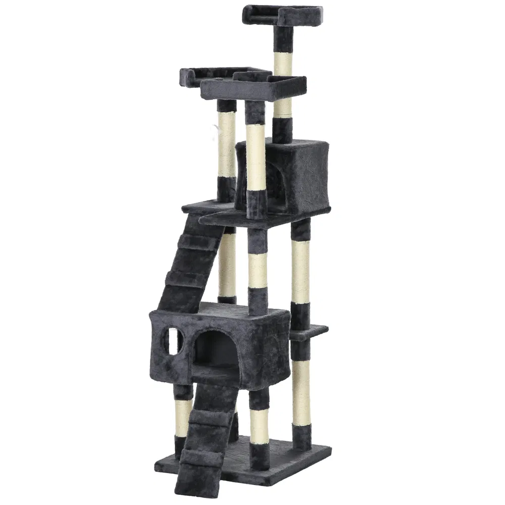 68-inch Multi-Level Cat Scratching Tree Kitty Activity Center Post Tower Condo Pet Furniture w/ Toy Charcoal Grey photo 7