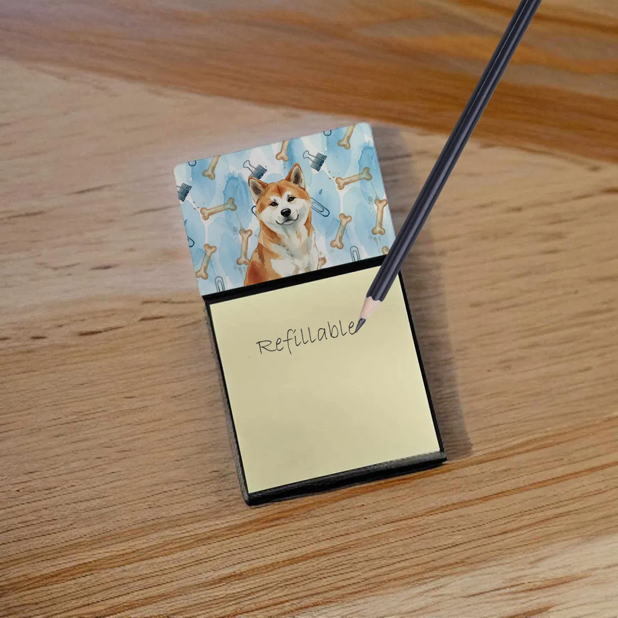 Red Akita Coworker Watercolor Sticky Note Holder Refillable Dispenser Desk Accessory 3x3 Pad Gift photo 5