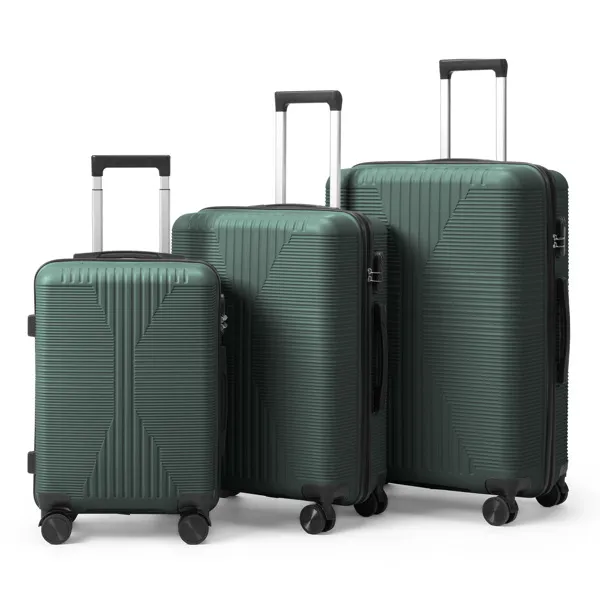 Non-TSA approved combination lock, three-in-one PP trolley suitcase, 20in, 24in, 28in, dark green photo 7
