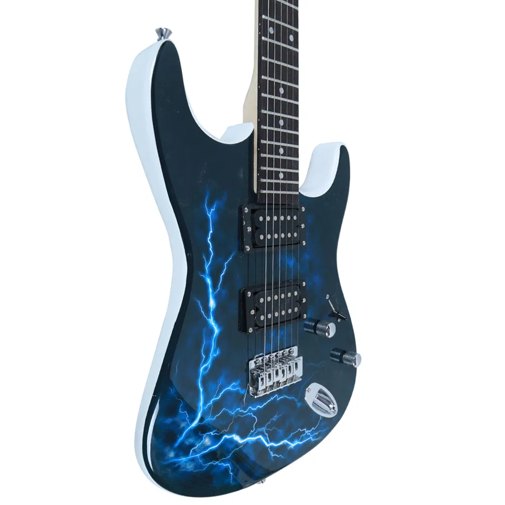 Lightning Style Electric Guitar with Power Cord/Strap/Bag/Plectrums Black & White photo 6
