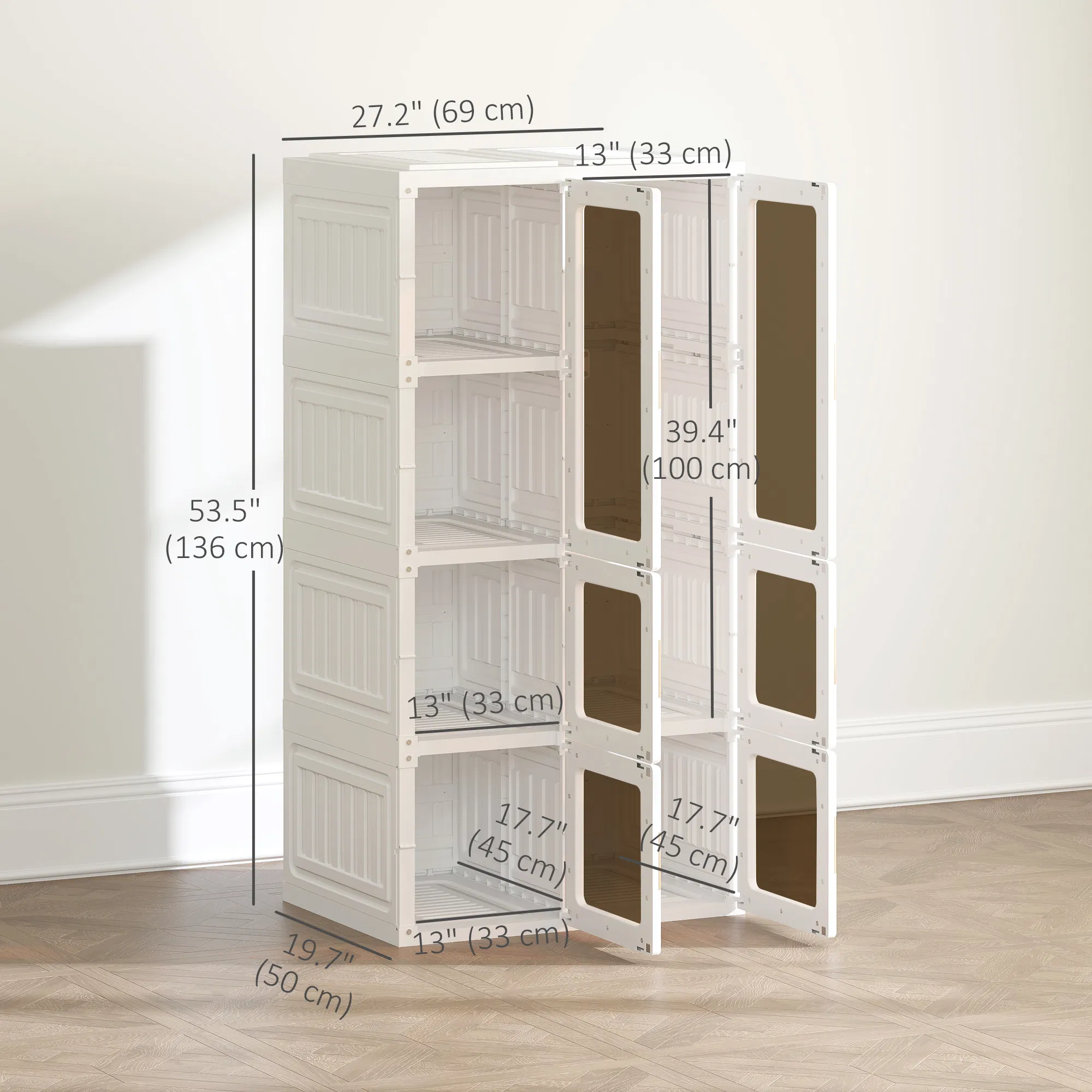 Portable Wardrobe, Foldable Plastic Closet with 5 Compartments, Hanging Rod and Magnetic Doors, White photo 5