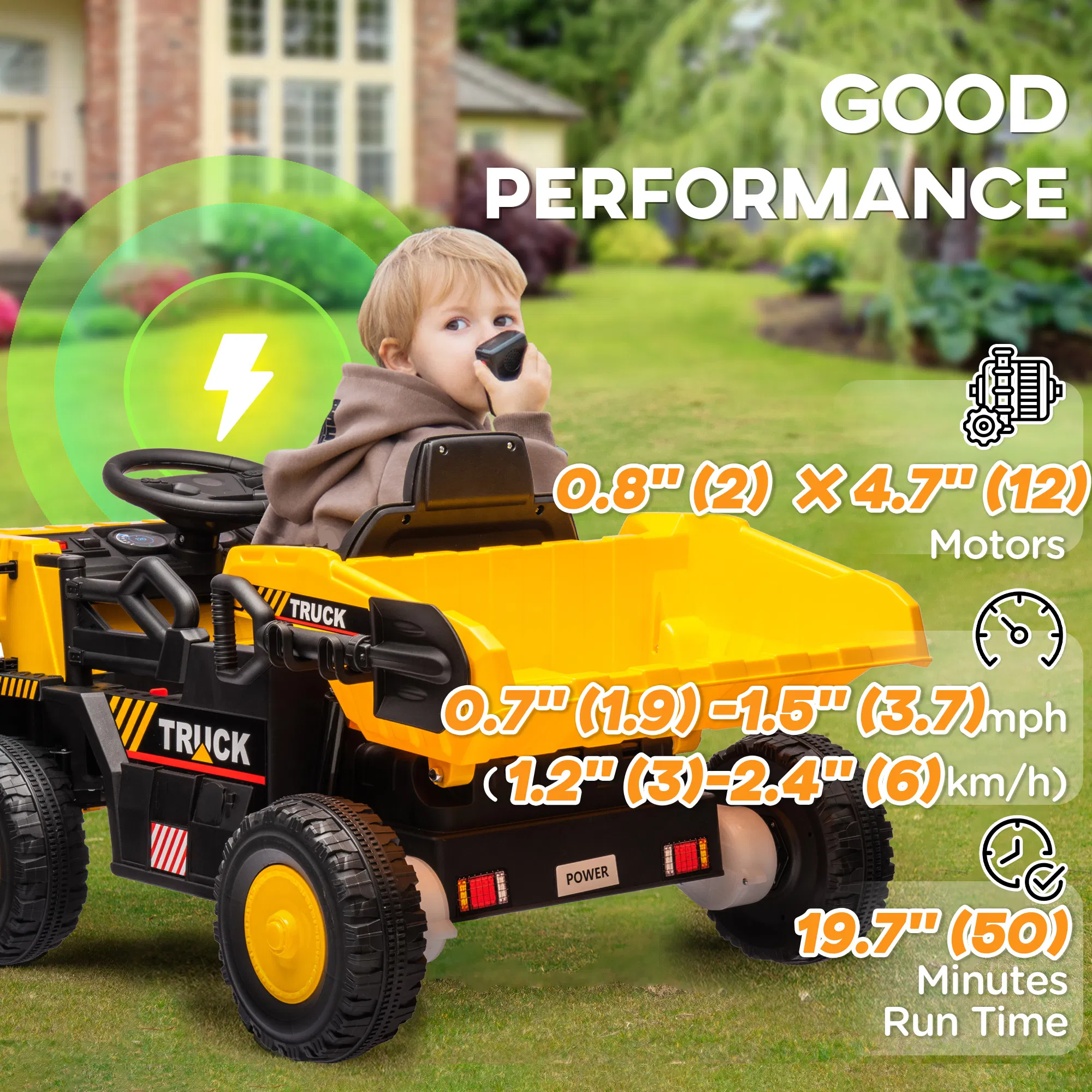 12V Kids Ride On Dump Truck Construction Vehicle w/ Electric Dump Bed, Shovel, Spring Suspension Wheels photo 6