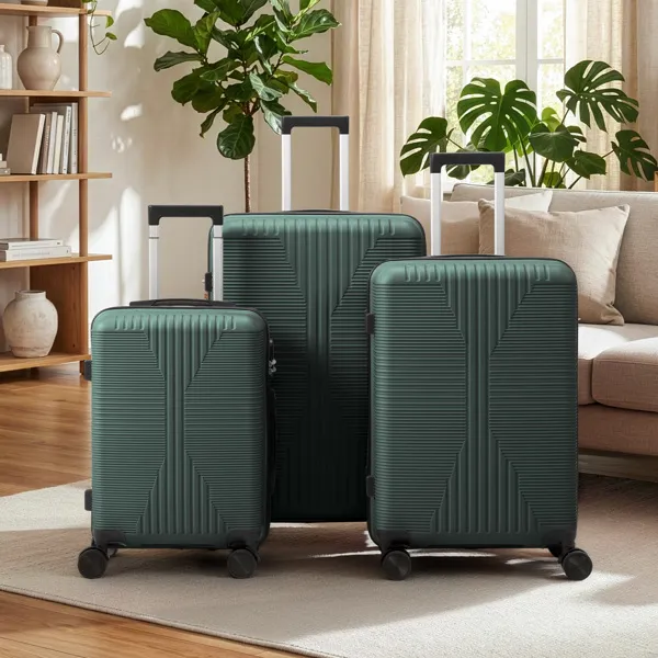 Non-TSA approved combination lock, three-in-one PP trolley suitcase, 20in, 24in, 28in, dark green photo 1