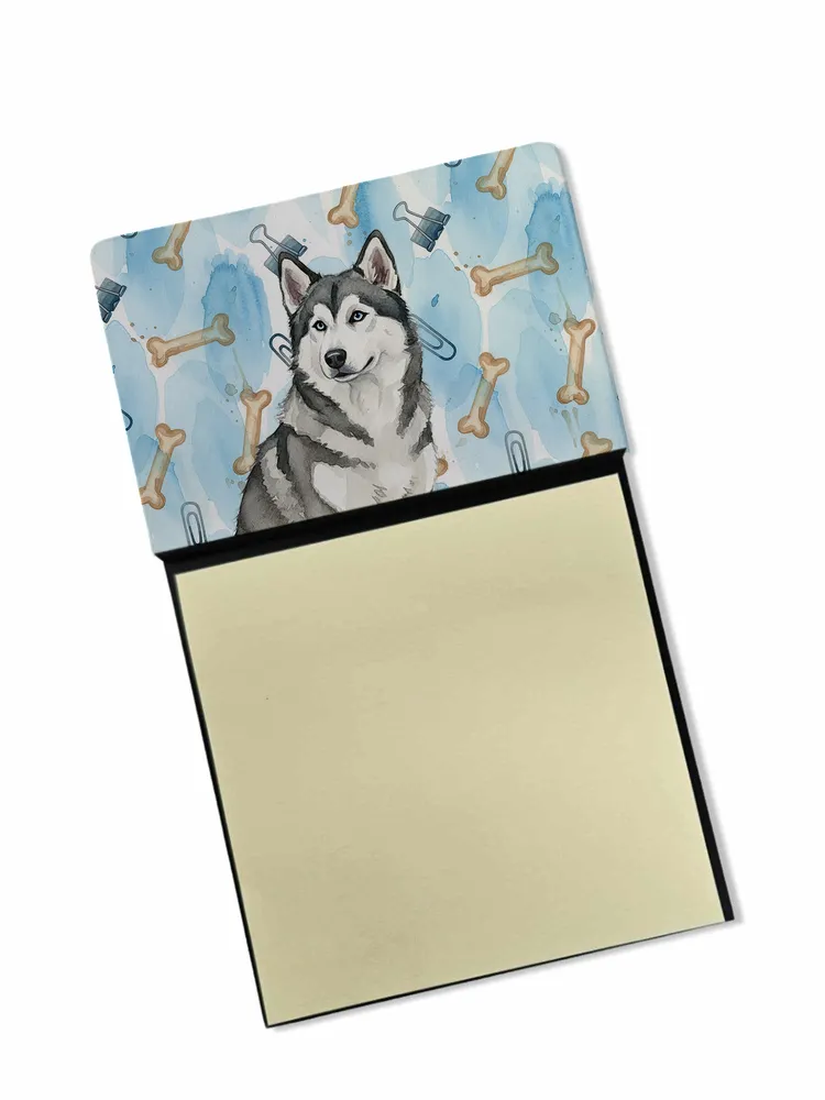 Gray and White Alaskan Malamute Coworker Watercolor Sticky Note Holder Refillable Dispenser Desk Accessory 3x3 Pad Gift photo 8