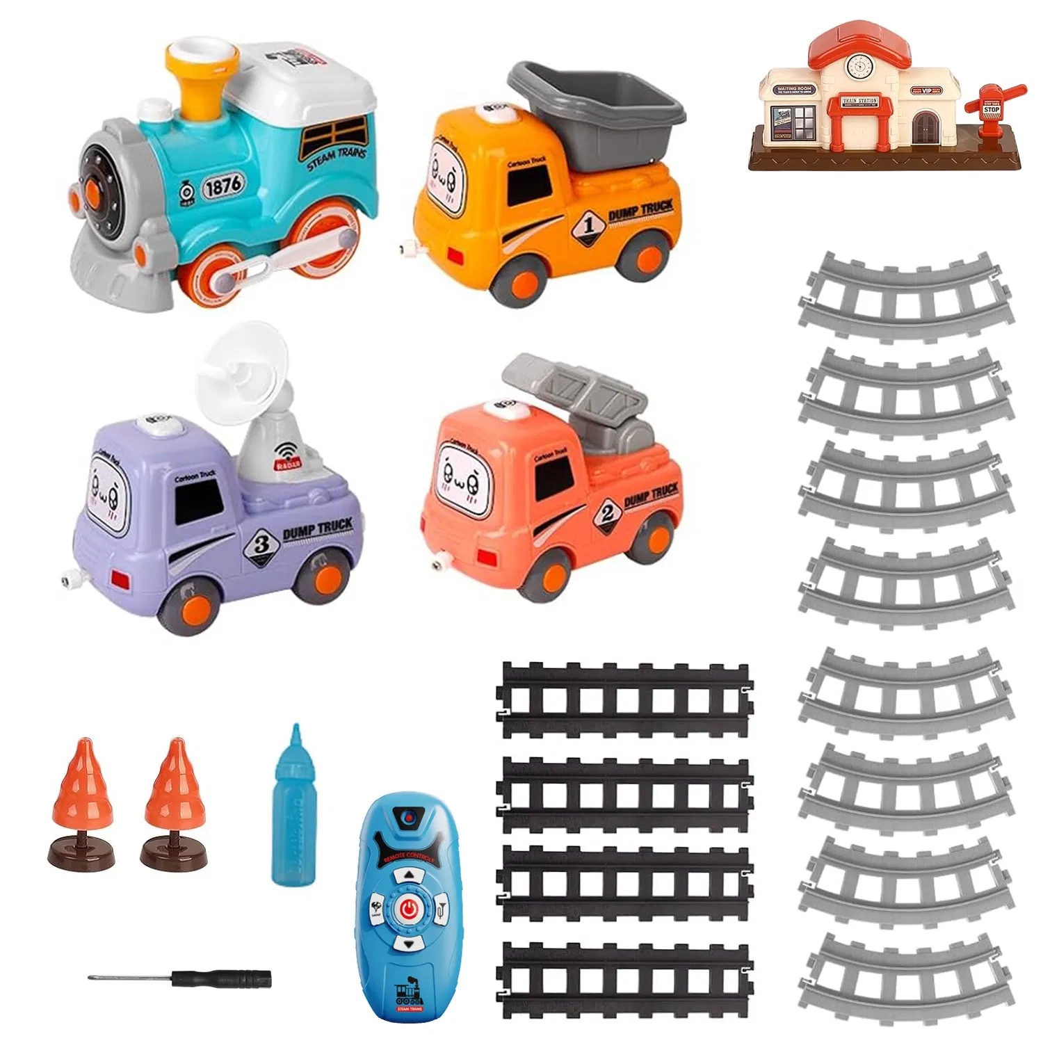 Kids Electric Train Set with Remote - Immersive Play with Authentic Train Sounds, Smoke Effects & Colorful Lights, Magnetic Connection Locomotive + 3 Trucks, Easy Assembly Tracks & Accessories, Perfec photo 7