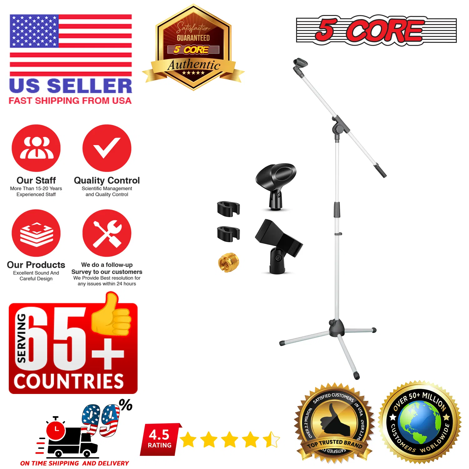 5 Core Tripod Mic Stand Floor Adjustable 18 to 72 Inches Sturdy Boom Arm Holder Microphone Stands Pedestal Para Microfono for Singing photo 5