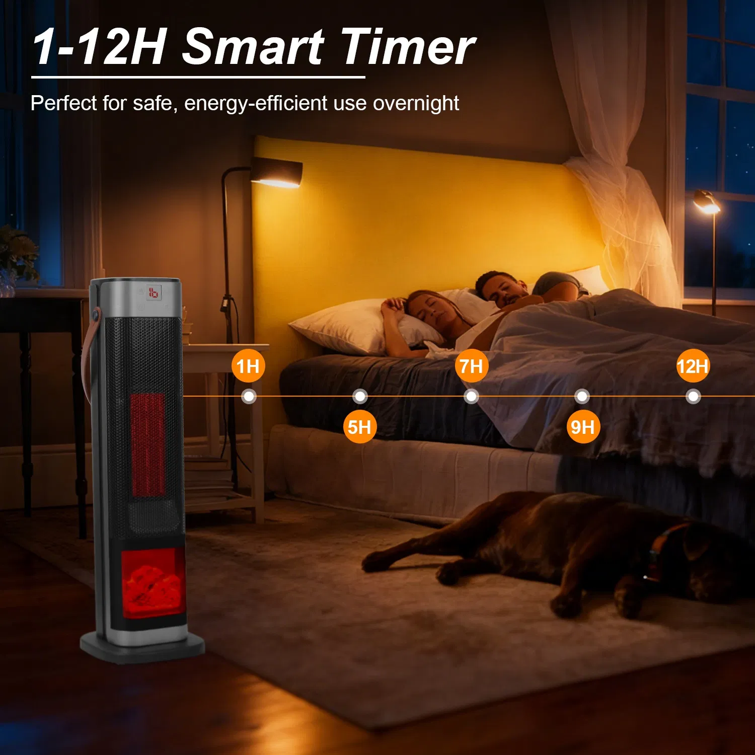 Portable 1500W Space Heater with Fireplace,90° Oscillating PTC Ceramic, Adjustable Thermostat Tower Heater,Overheating and Tip-Over Protection Fast Heating,Remote for Indoor photo 1