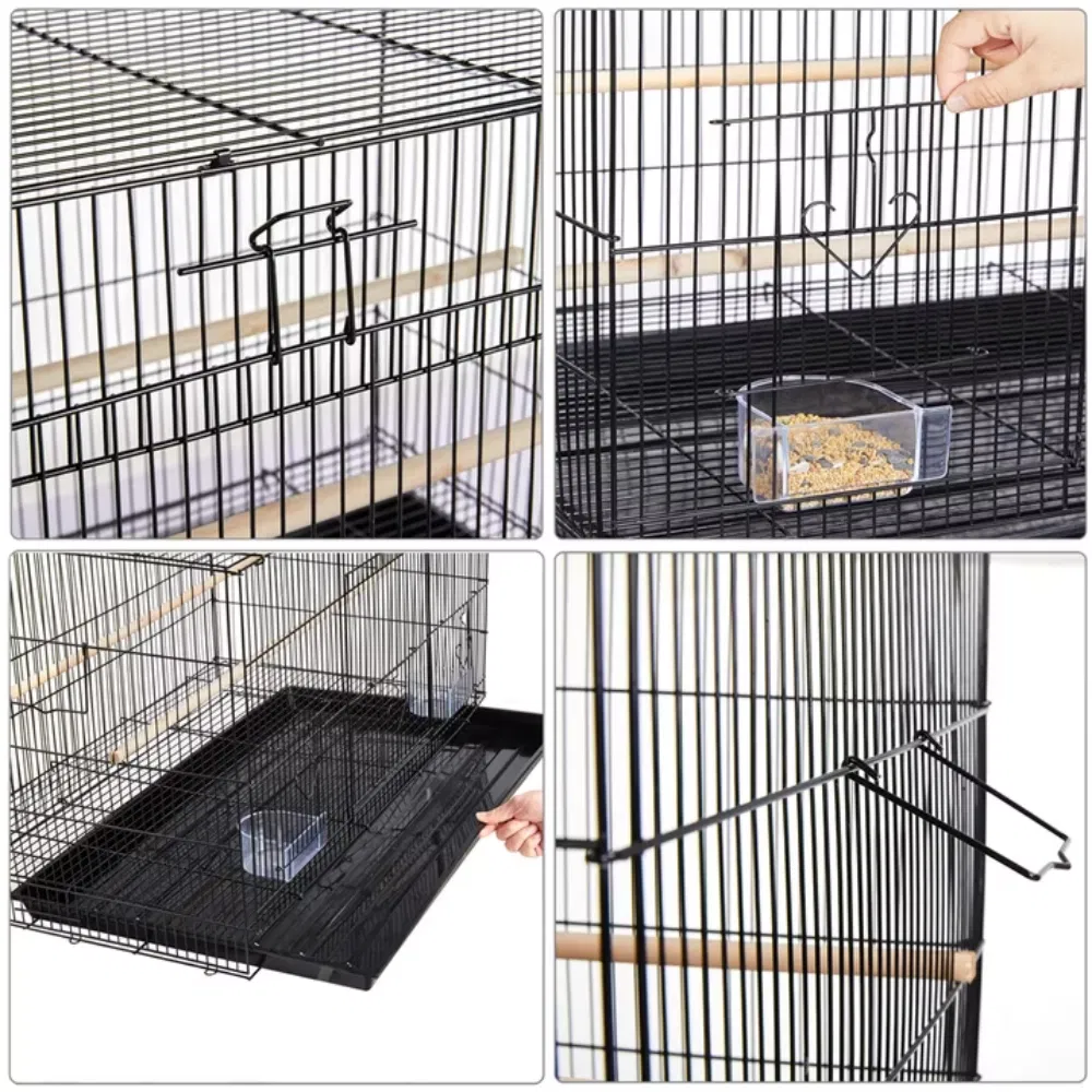 30.5'' Metal Cage with Wood Perches for Small birds, Black photo 5