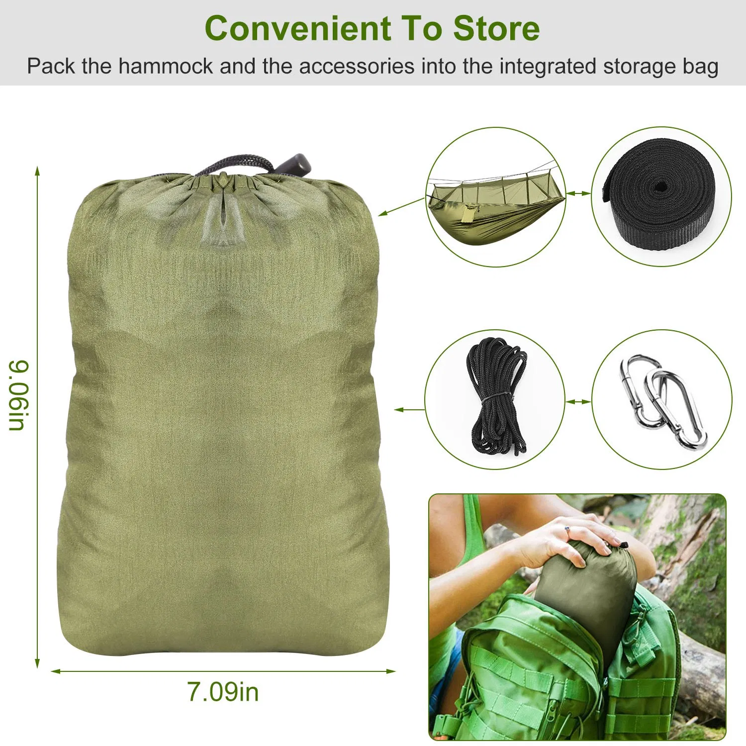 600lbs Load 2 Persons Hammock w/Mosquito Net Outdoor Hiking Camping Hommock Portable Nylon Swing Hanging Bed w/ Strap Hook Carry Bag photo 7