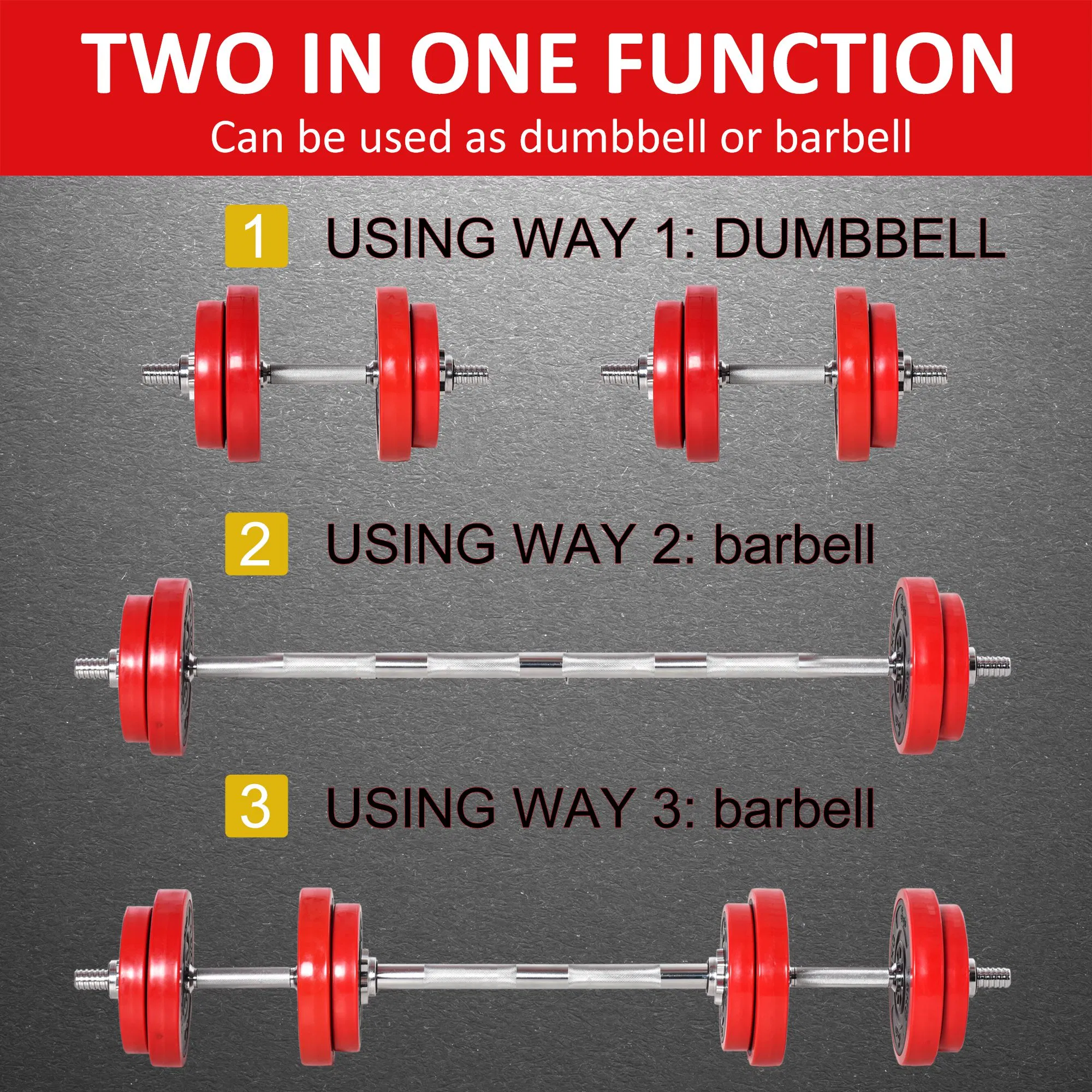 44lbs 2-In-1 Dumbbell & Barbell Adjustable Set Strength Muscle Exercise Fitness Plate Bar Clamp Rod Home Gym Sports Area photo 5