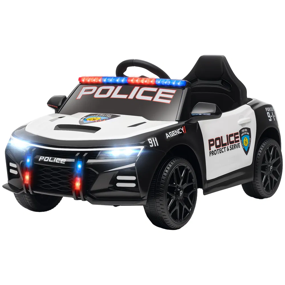 Kids Electric Ride on Police Car with Remote Control, Sirens, Flashing Lights, Music, Horn, Shock Absorbers, White photo 7