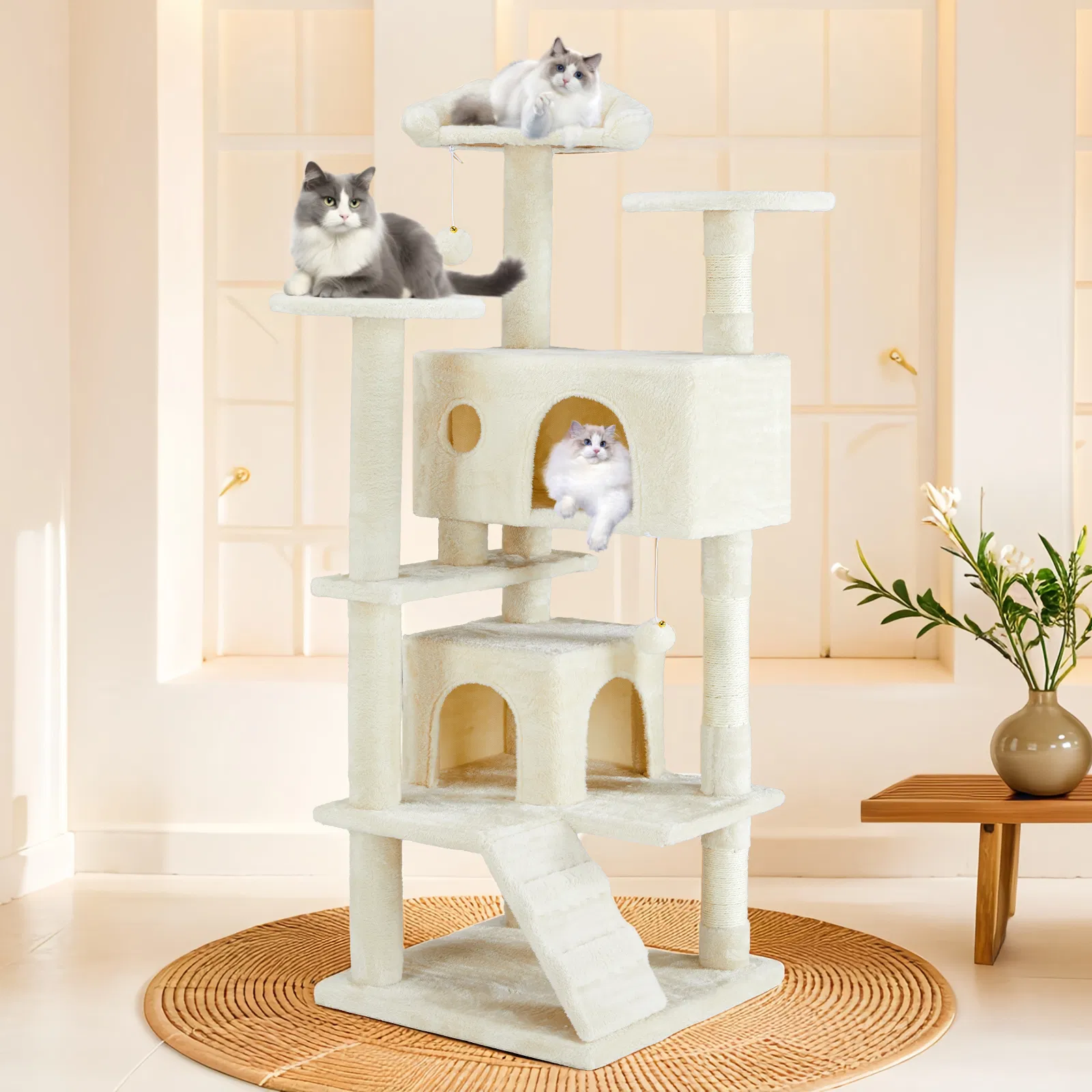 Multi-functional cat tree house cat climbing frame, lounge and recreation area detachable toy, 54in photo 2