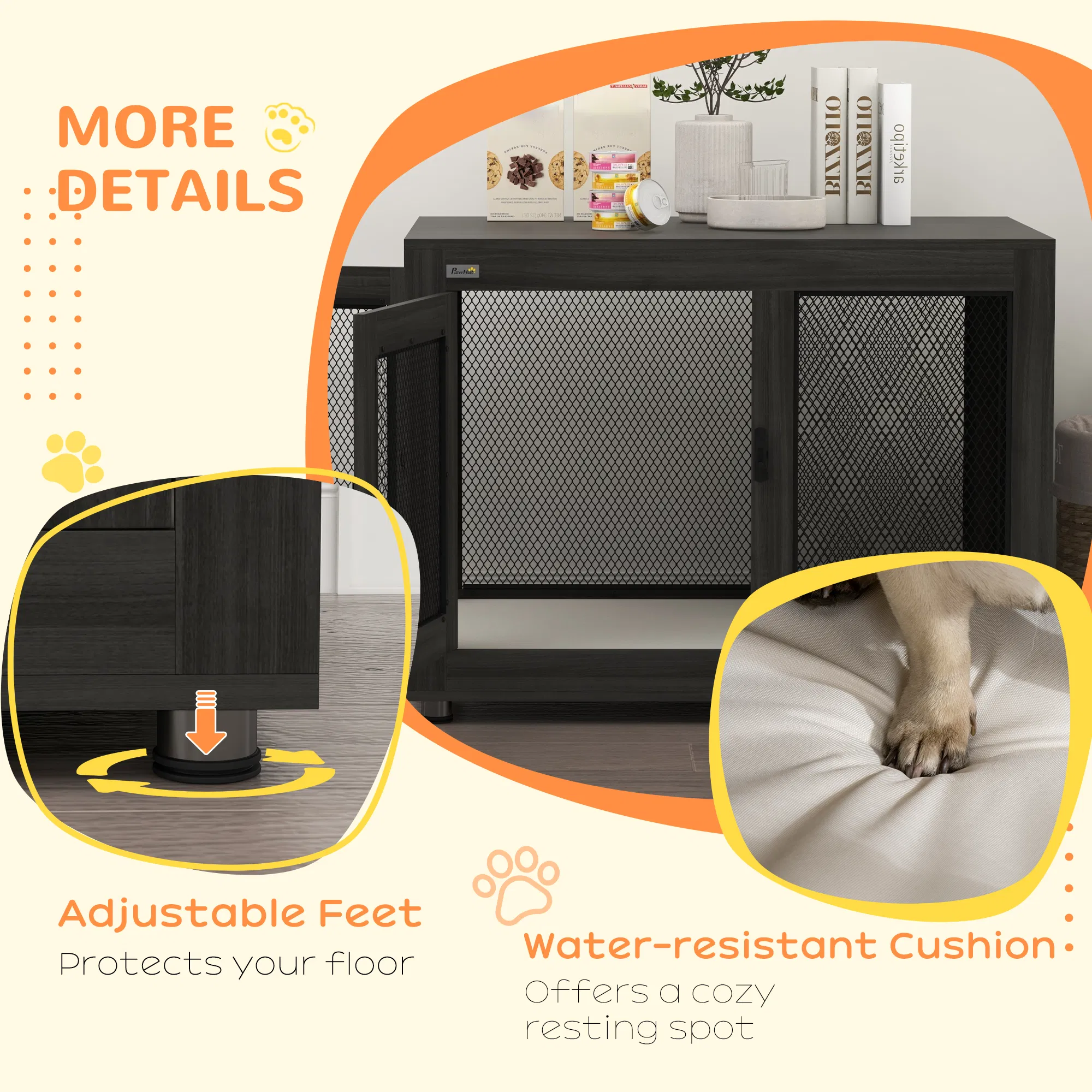 Pet Crate End Table with Water-resistant Cushion or Large Medium Dogs, Black photo 3