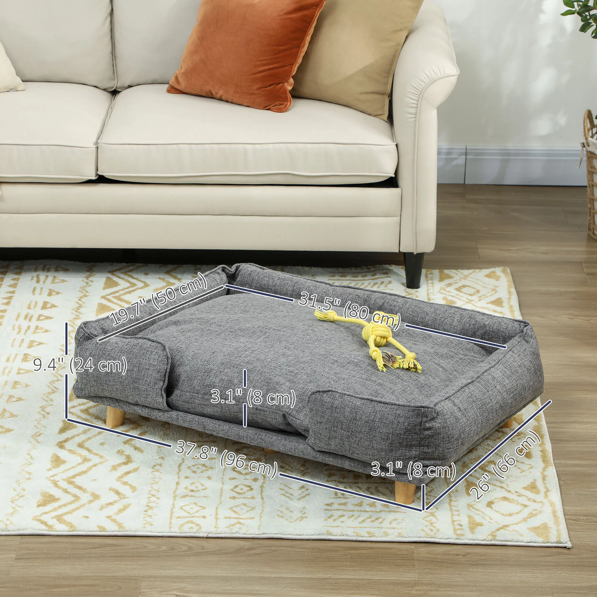 Washable Dog Sofa for Large Dogs, Elevated Pet Couch with Anti-slip Foot Pads, Dark Grey photo 3