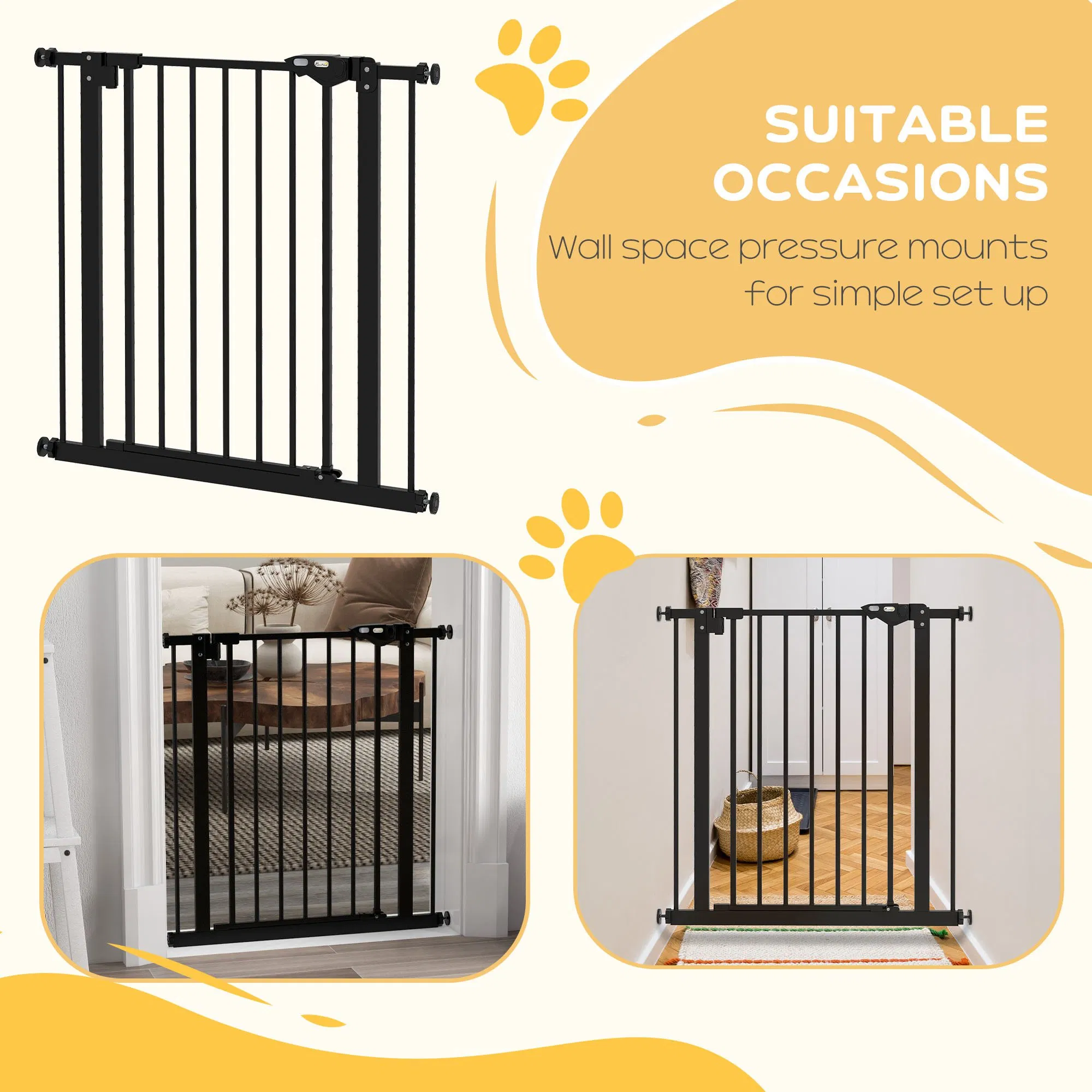 30 Inch Tall Pet Gate with Door Dog Gate and Barrier Indoor for Stairs, Pressure-Mounted Safety Gate, Black photo 6