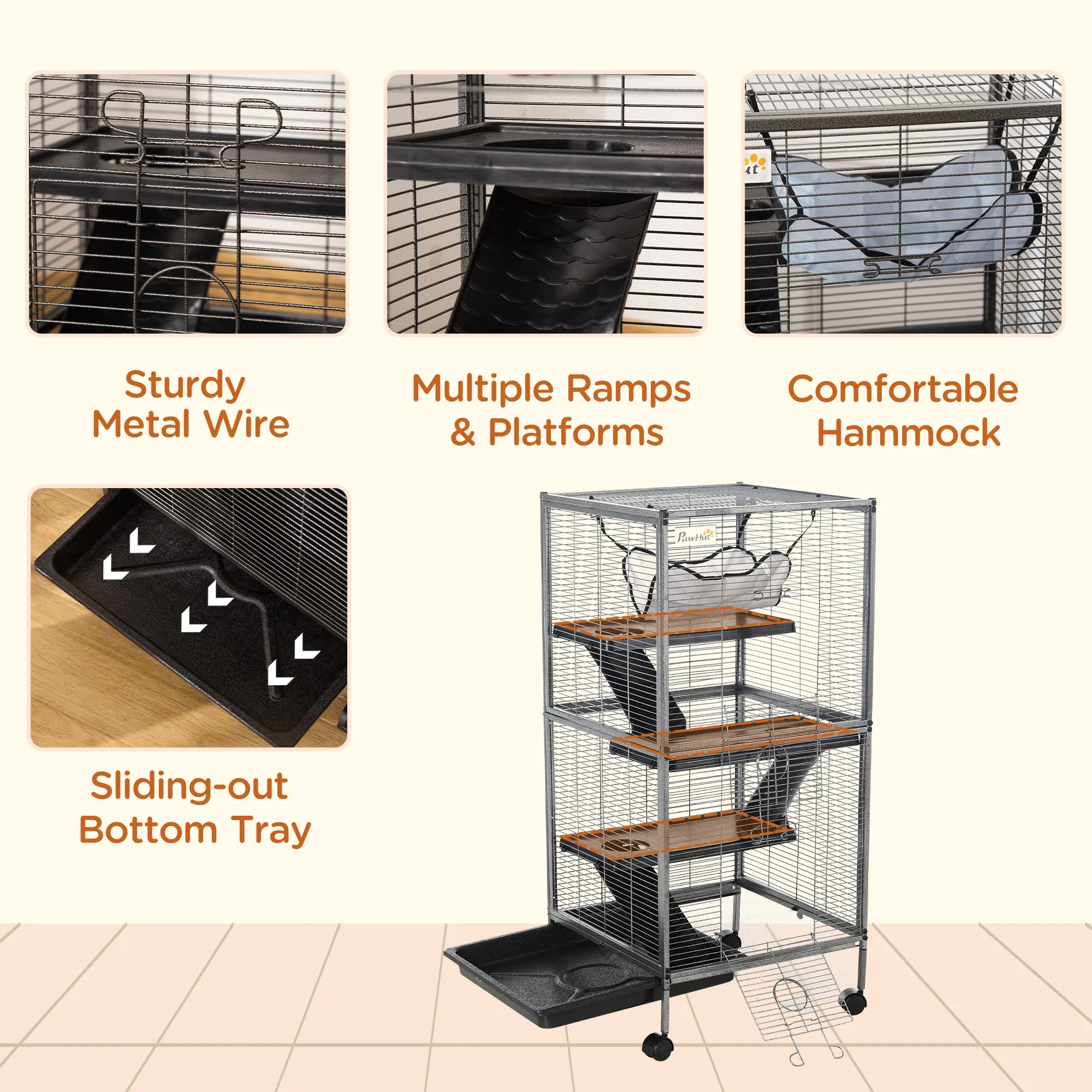 4-Tier Rolling Small Animal Cage, Deluxe Guinea Pig Cage, Ferret Cage for Mink Chinchilla Kitten Rabbit photo 4