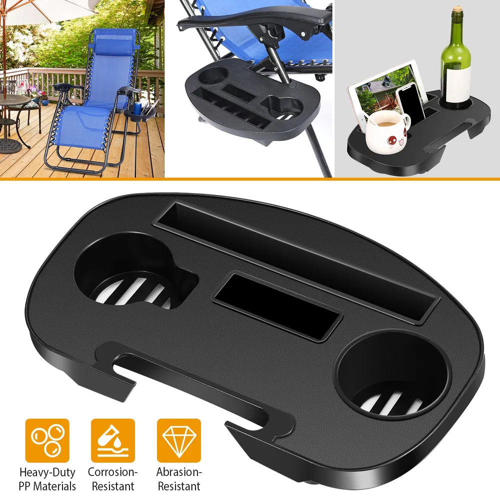 Zero Gravity Chair Cup Holder Clip On Side Tray w/Beverage Can Mobile Devices Slots photo 6