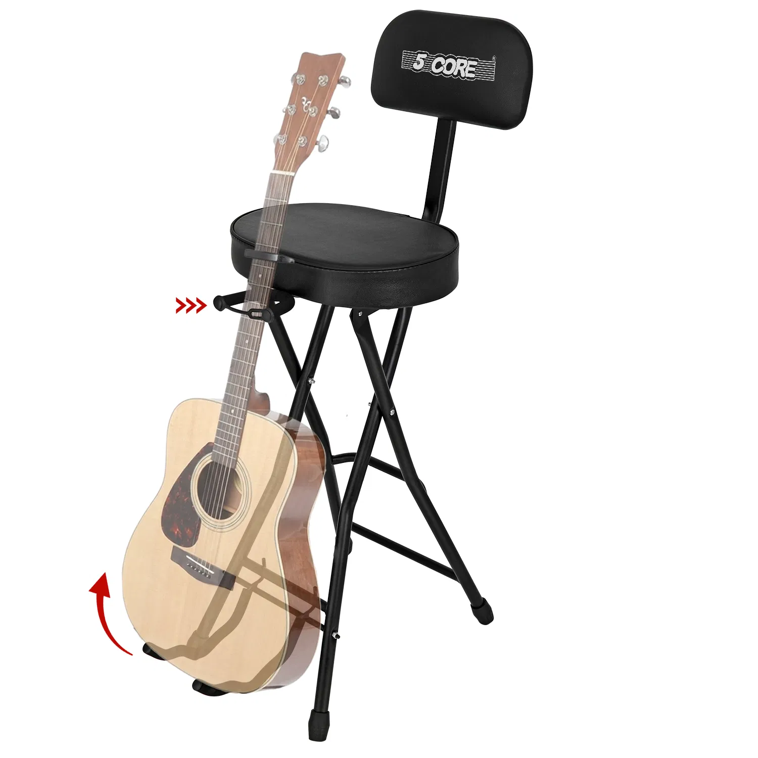 5Core Guitar Stool 3.15" Padded Chair w Backrest Foldable Music Seat Built in Foot Rest Guitar Stand photo 1
