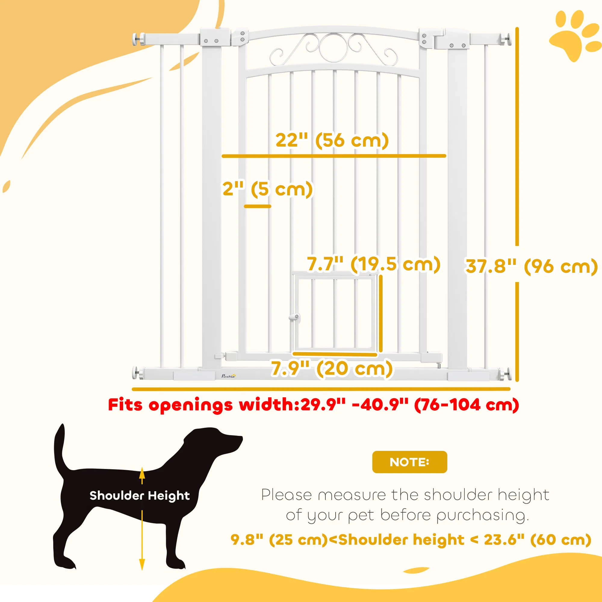 Dog Gate, Walk Through Pet Gate w/ Small Pet Door, Auto Close, for Doorways, House, Stair, 30"-41" W x 38" H photo 5