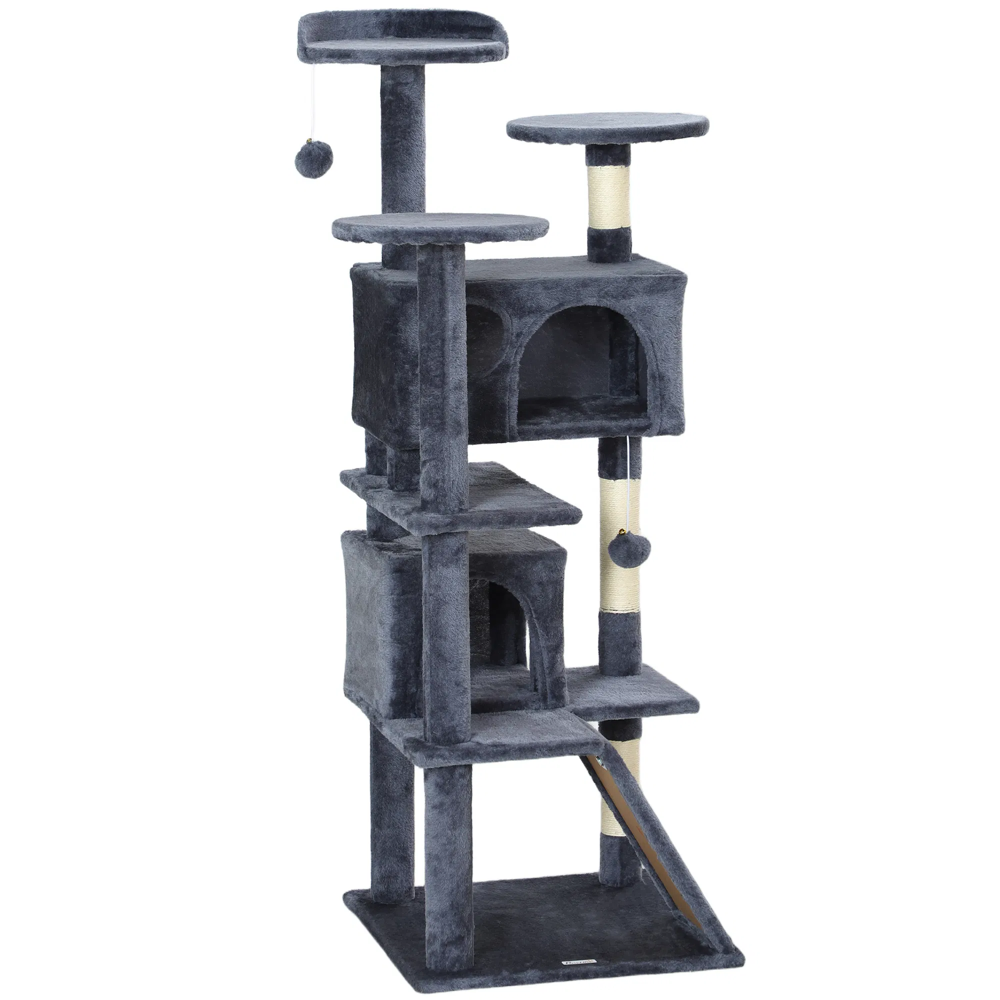 54" Cat Tree, Multi-Level Cat Tower with Scratching Posts, Cat Condos, Bed, Platforms, Ramp, Toy Ball, Dark Grey photo 1