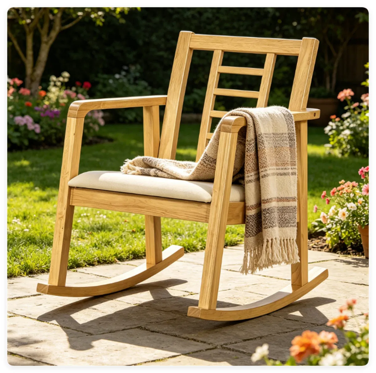 Heavy-Duty Solid Wood Rocking Chair, Ergonomic Accent Armchair with Breathable Ladder Back for Indoor Relaxation-Natural photo 6