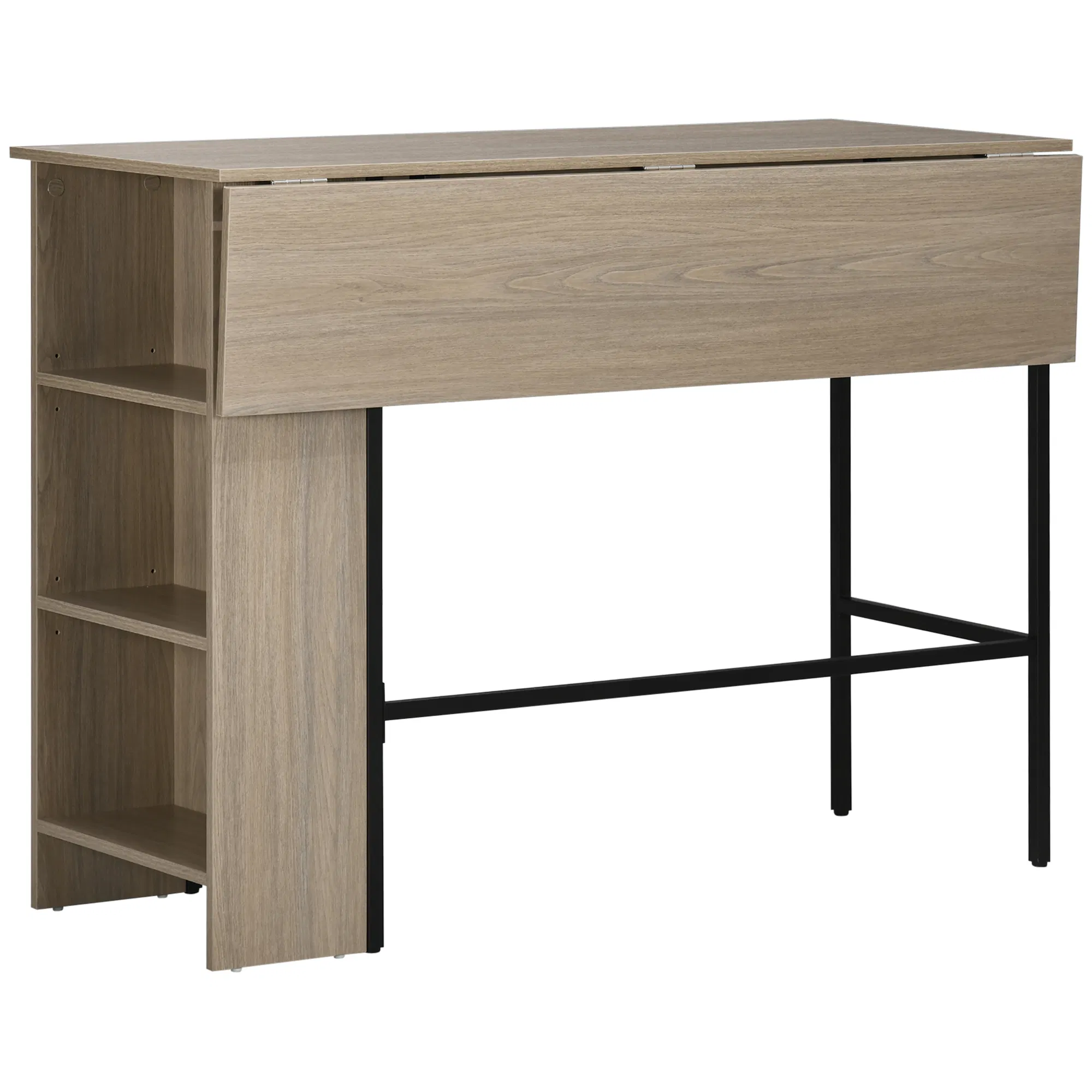 Counter Height Table with Drop Leaf, Extendable Bar Table with Adjustable Storage Shelf, Light Grey photo 1