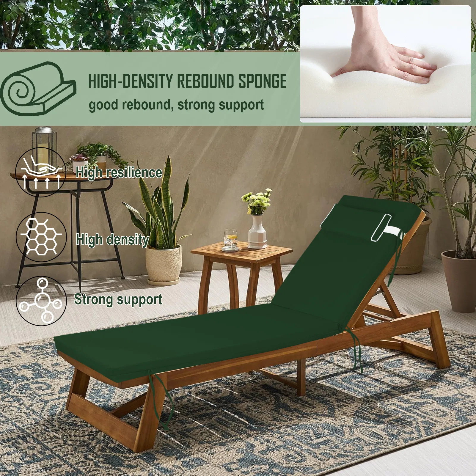 Outdoor Chaise Lounge Cushion, 72 in. x 21 in. x 3 in. Waterproof Fade-Resistant Patio Chair Pad for Pool Beach photo 2