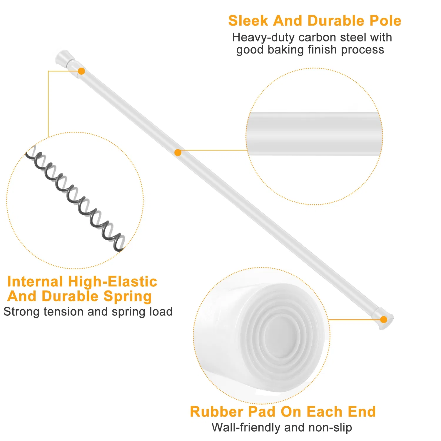 Heavy Duty Tension Curtain Rod, Non-Slip Carbon Steel Spring Loaded Curtain Rod (30-50cm/11.8-19.7in) - No Drilling, Tool-Free Installation for Bathroom, Kitchen, Bedroom, Wardrobe (Holds 2-3kg/4.4-6. photo 4