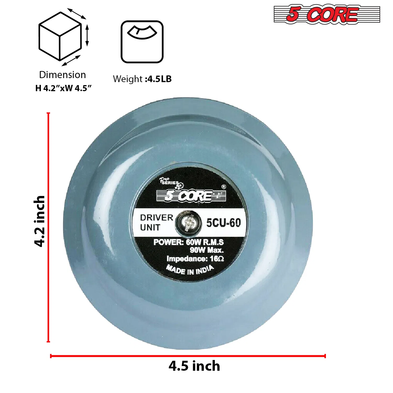 5 Core Compression Driver 2" Horn Tweeter 600W Titanium Diaphragm 16 Ohms 18 TPI All Weather Use photo 2