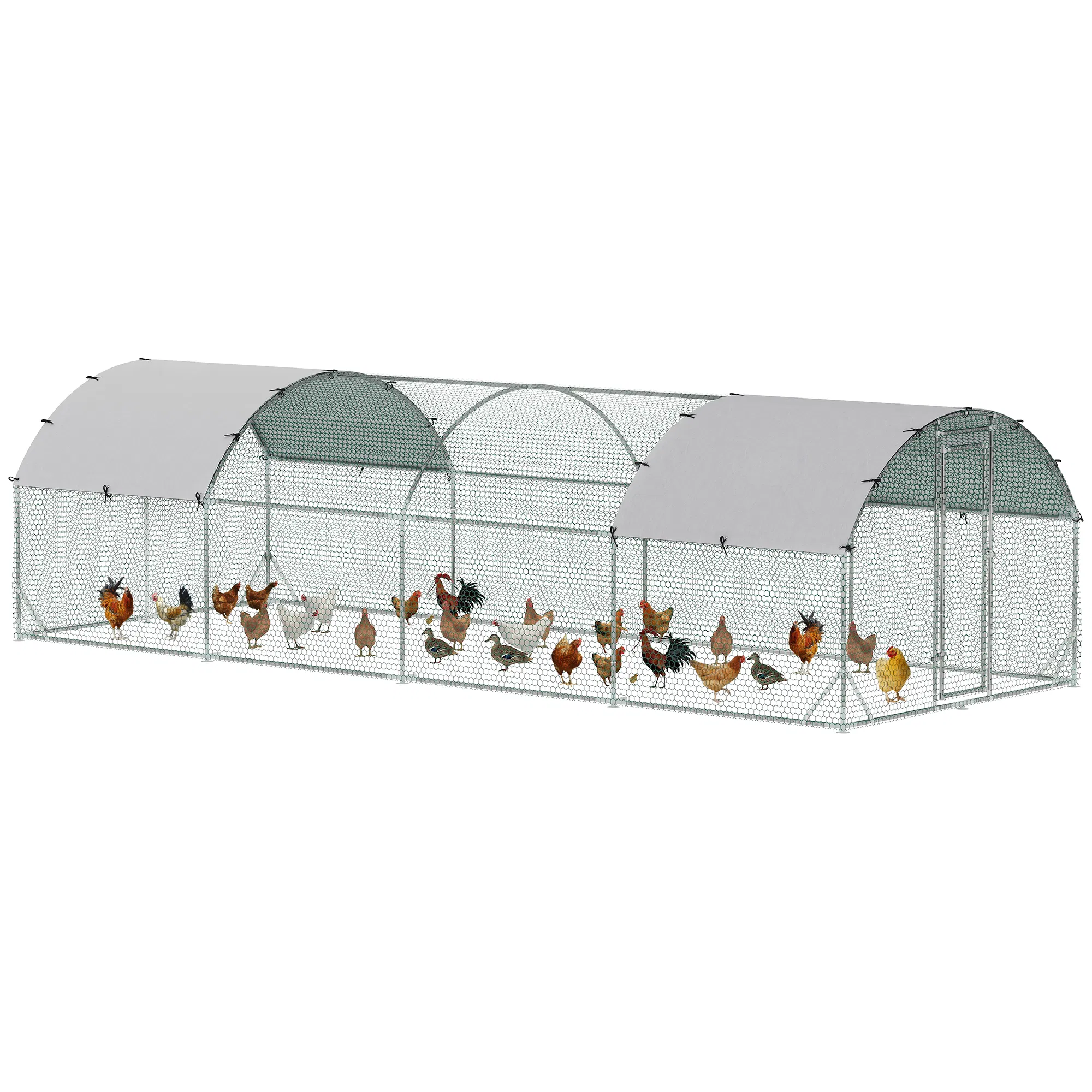Galvanized Large Metal Chicken Coop Cage Walk-in Enclosure Poultry Hen Run House Playpen Rabbit Hutch with Cover for Outdoor Backyard 9.2' x 24.9' x 6.5' Silver photo 1