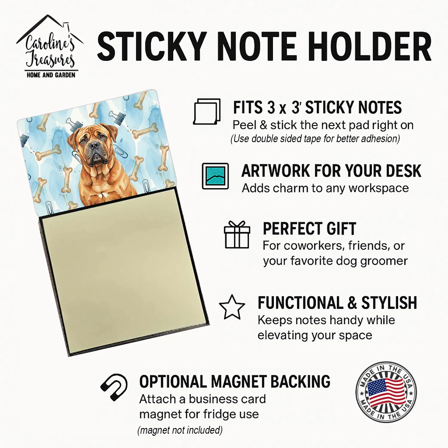 Red Bullmastiff Coworker Watercolor Sticky Note Holder Refillable Dispenser Desk Accessory 3x3 Pad Gift photo 6