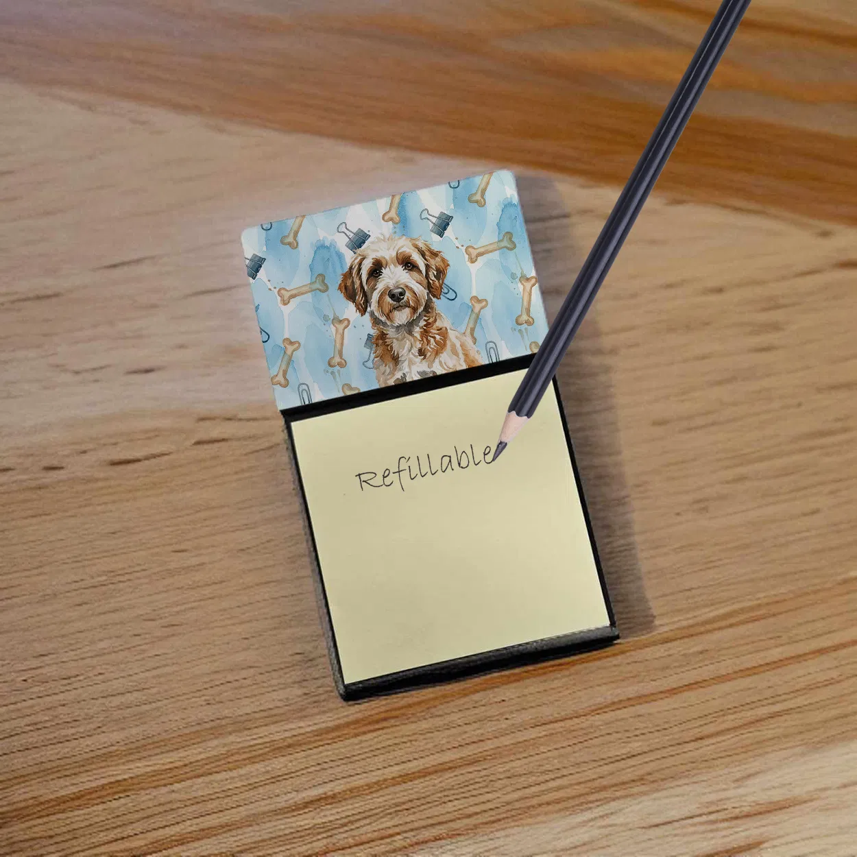 Lagotto Romagnolo Coworker Watercolor Sticky Note Holder Refillable Dispenser Desk Accessory 3x3 Pad Gift photo 5