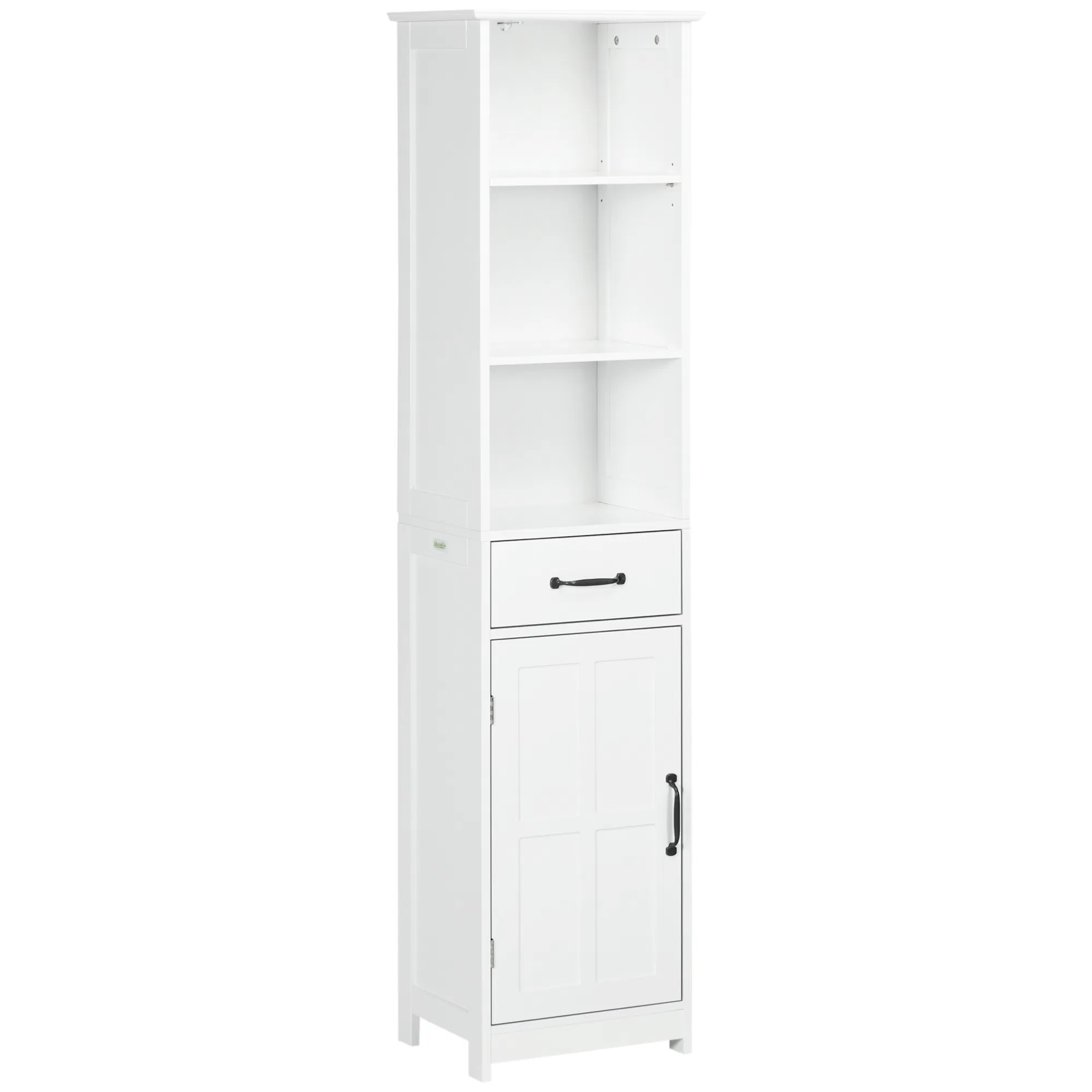 Modern Bathroom Cabinet, Narrow Bathroom Vanities with 3 Open Shelves, Drawer and Adjustable Shelf, White photo 1