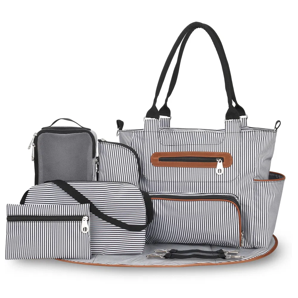 8PCS Baby Diaper Bag Set - Spacious 12-Pocket Design with Bottle Bag, Diaper Pad & Burp Cloths - 2 Carrying Ways, Wide Opening for Easy Access - Ideal for Parents photo 4