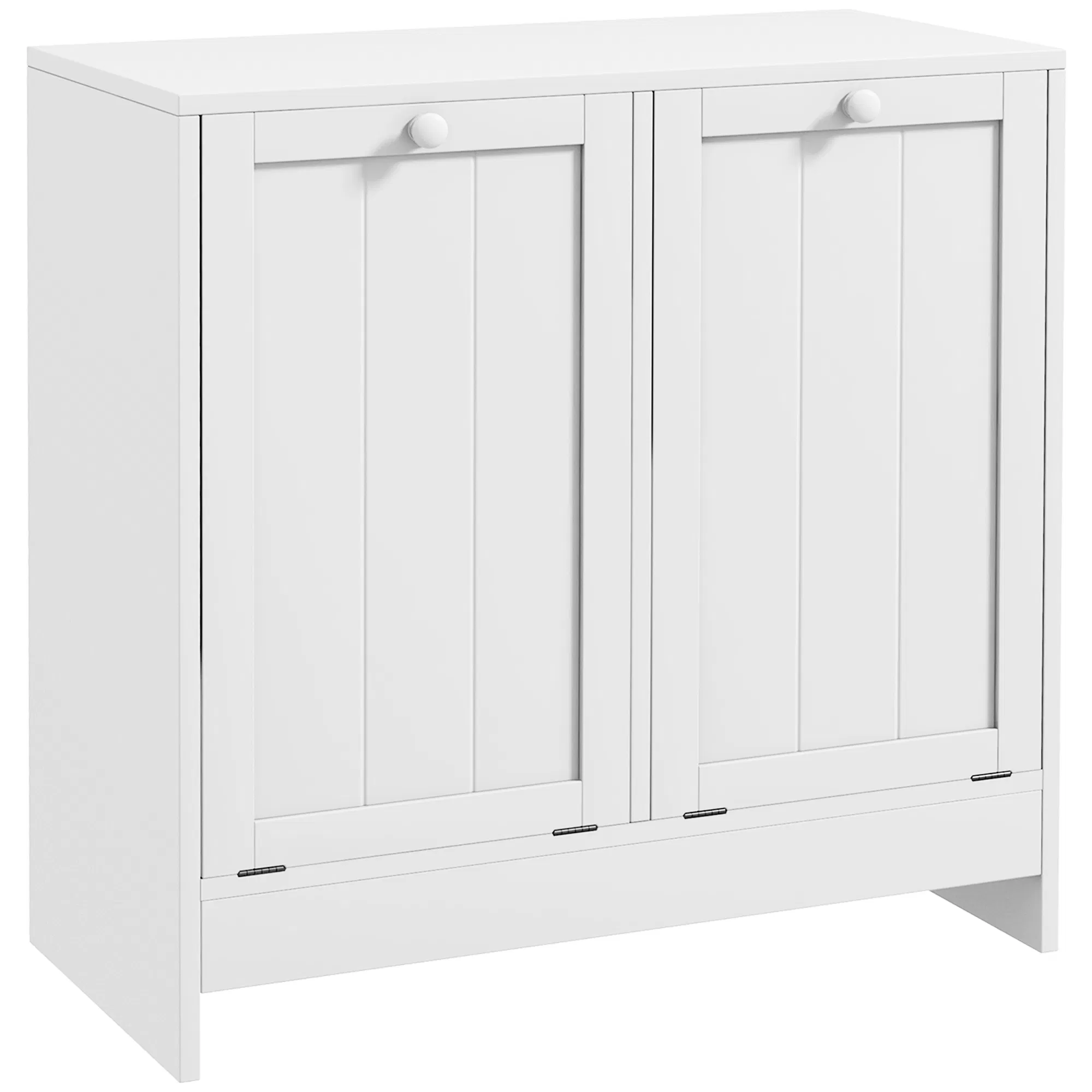 Tilt-Out Laundry Storage Cabinet, Modern Laundry Hamper with 2 Compartments for Bathroom Washroom, White photo 1