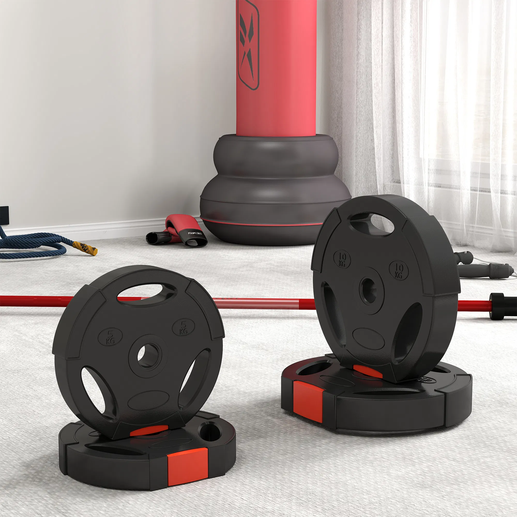 1-Inch Weight Plates, Barbell Weights Set for Weightlifting and Strength Training, 2 x 22lbs + 2 x 11lbs photo 5