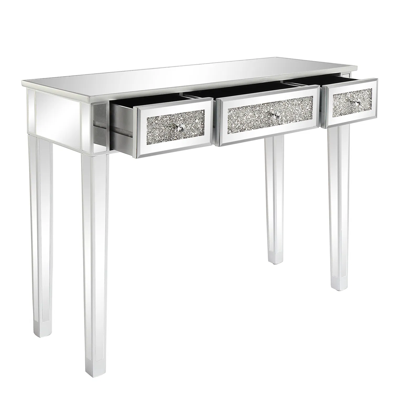 FCH Silver MDF Mirror Surface Broken Glass Three Pumping Computer Desk photo 2