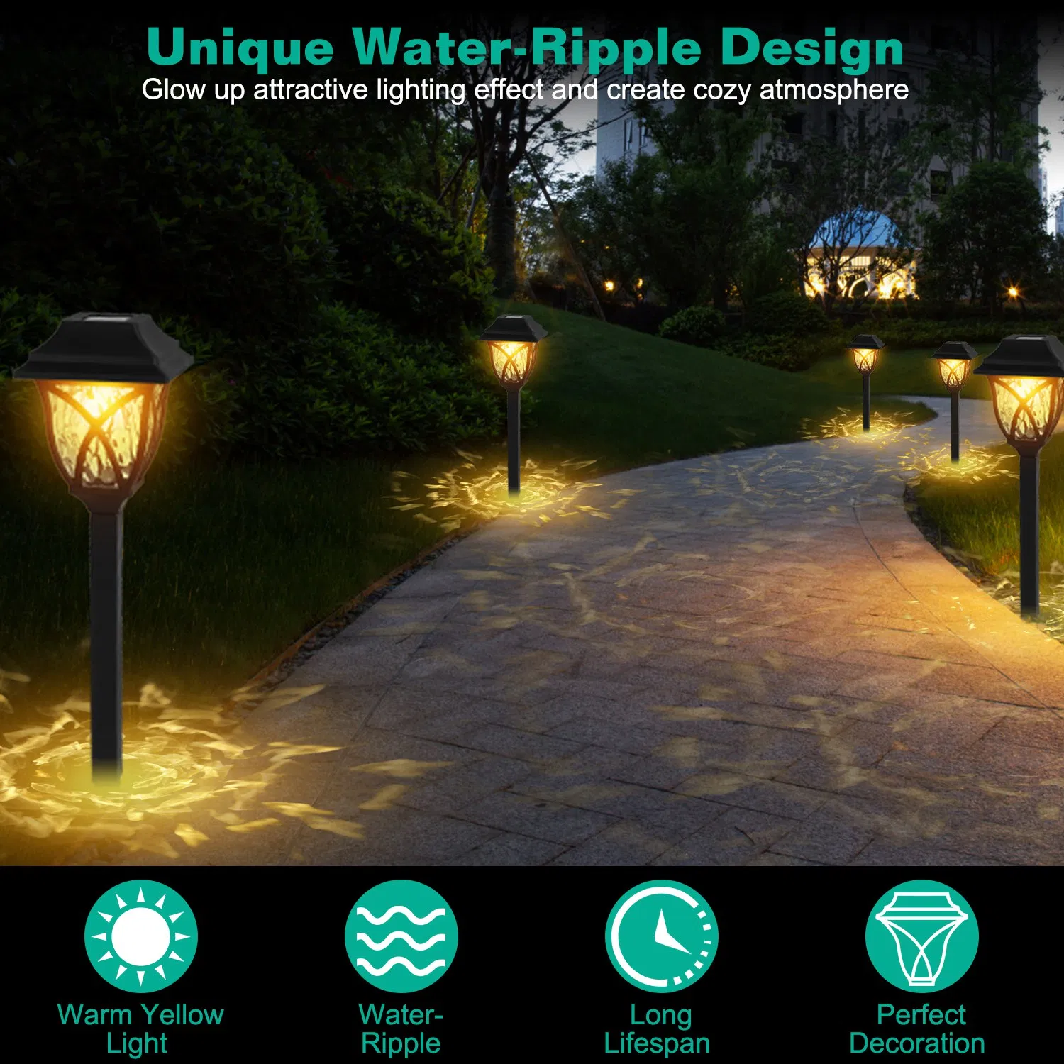 6Pack Solar Powered Stake Light Outdoor Decorative Landscape Lamp IP45 Waterproof Auto On Off Outdoor Light for Pathway Garden Yard Patio photo 5