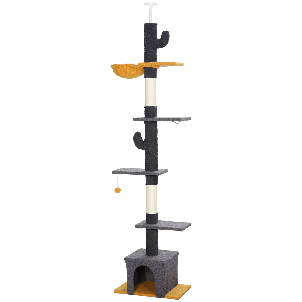 Floor to Ceiling Cat TreeTower with 90.5"-108" Adjustable Height, Scratching Posts, Hammock, Condo, Toy Ball, Dark Grey photo 7