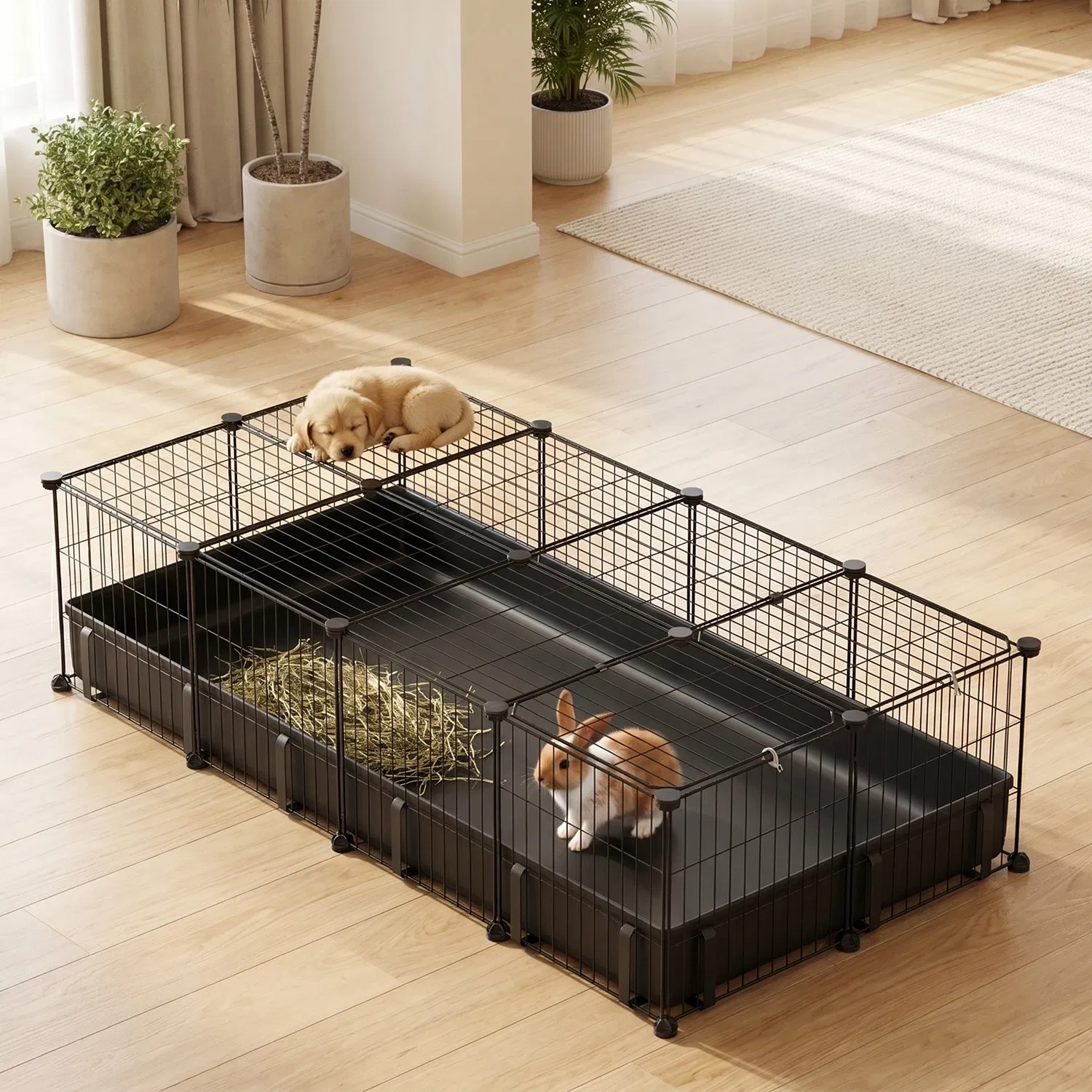 Modular Metal Small pet exercise pen DIY Multi Shape Layout, Metal Pet Enclosure Multi Tier L Square Rectangular Setup, Waterproof Protective Mat Small Animal Indoor Outdoor Cage photo 8