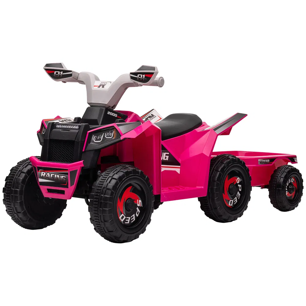 6V Electric Toy Car with Back Trailer, Forward Backward, Wear-Resistant Wheels for Ages 18-36 Months, Pink photo 7