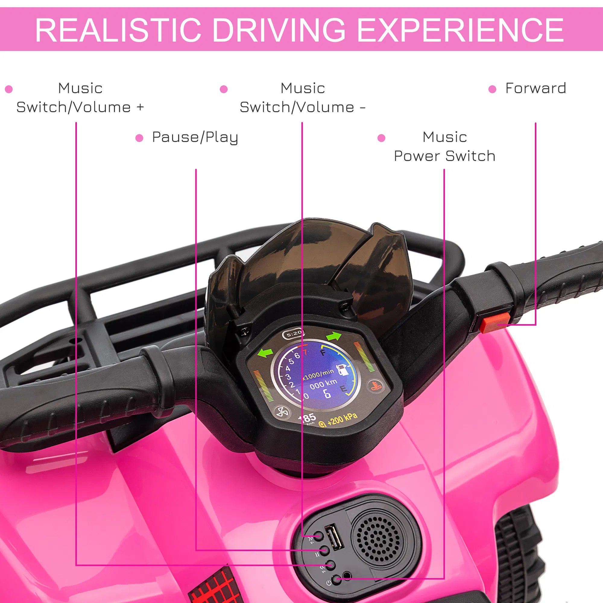 6V Kids ATV Quad, 4 Wheeler Battery Powered Electric Ride on Car with Music, Forward, for Boys and Girls Ages 18-36 Months, Pink photo 5
