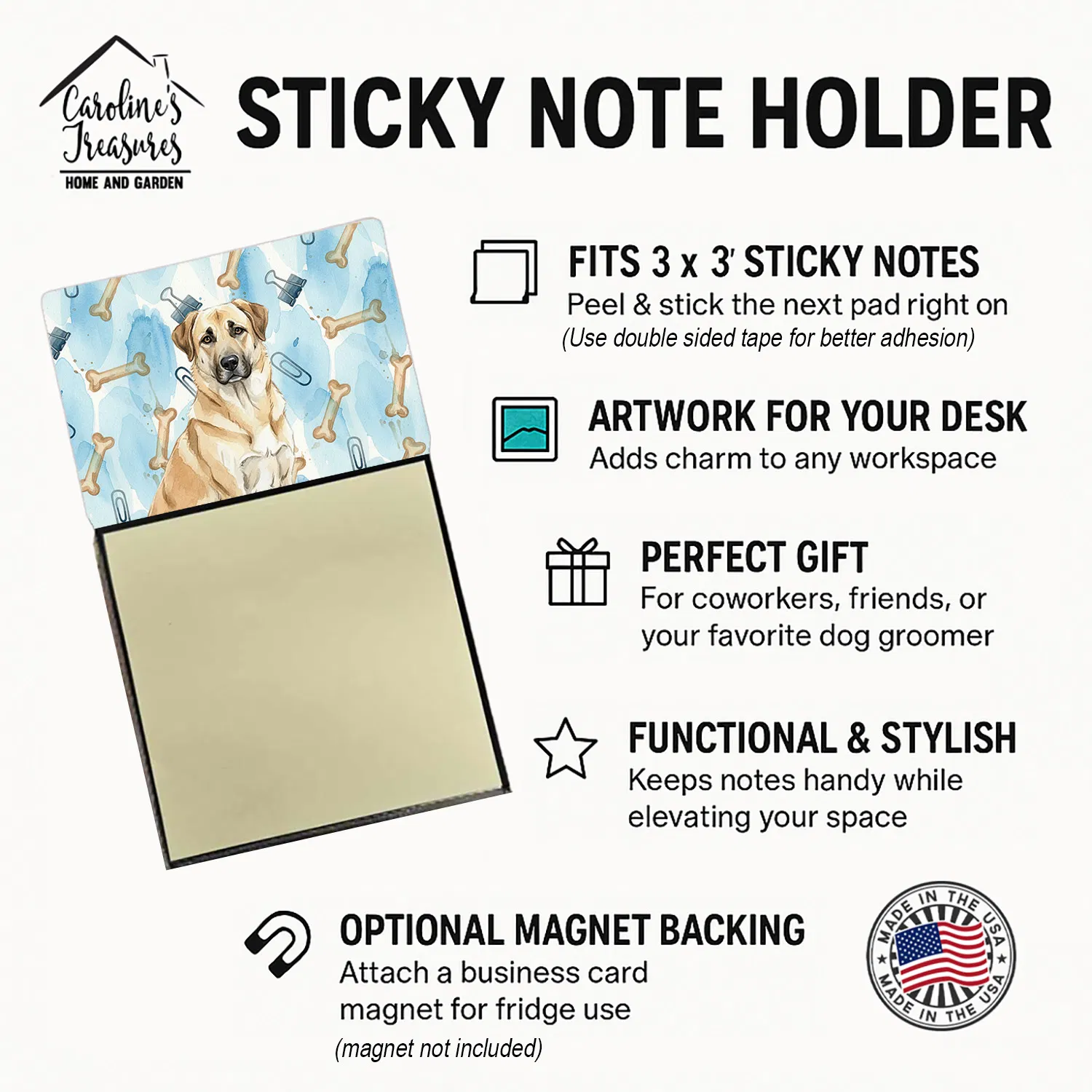 Anatolian Shepherd Dog Coworker Watercolor Sticky Note Holder Refillable Dispenser Desk Accessory 3x3 Pad Gift photo 6