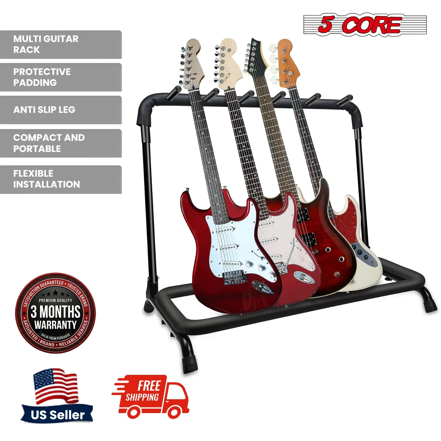 5 Core Guitar Rack 3 Slot Multi Guitar Stand Triple Display Floor Stand Safe Storage Foldable Portable for Electric Acoustic Flying V Guitars photo 3