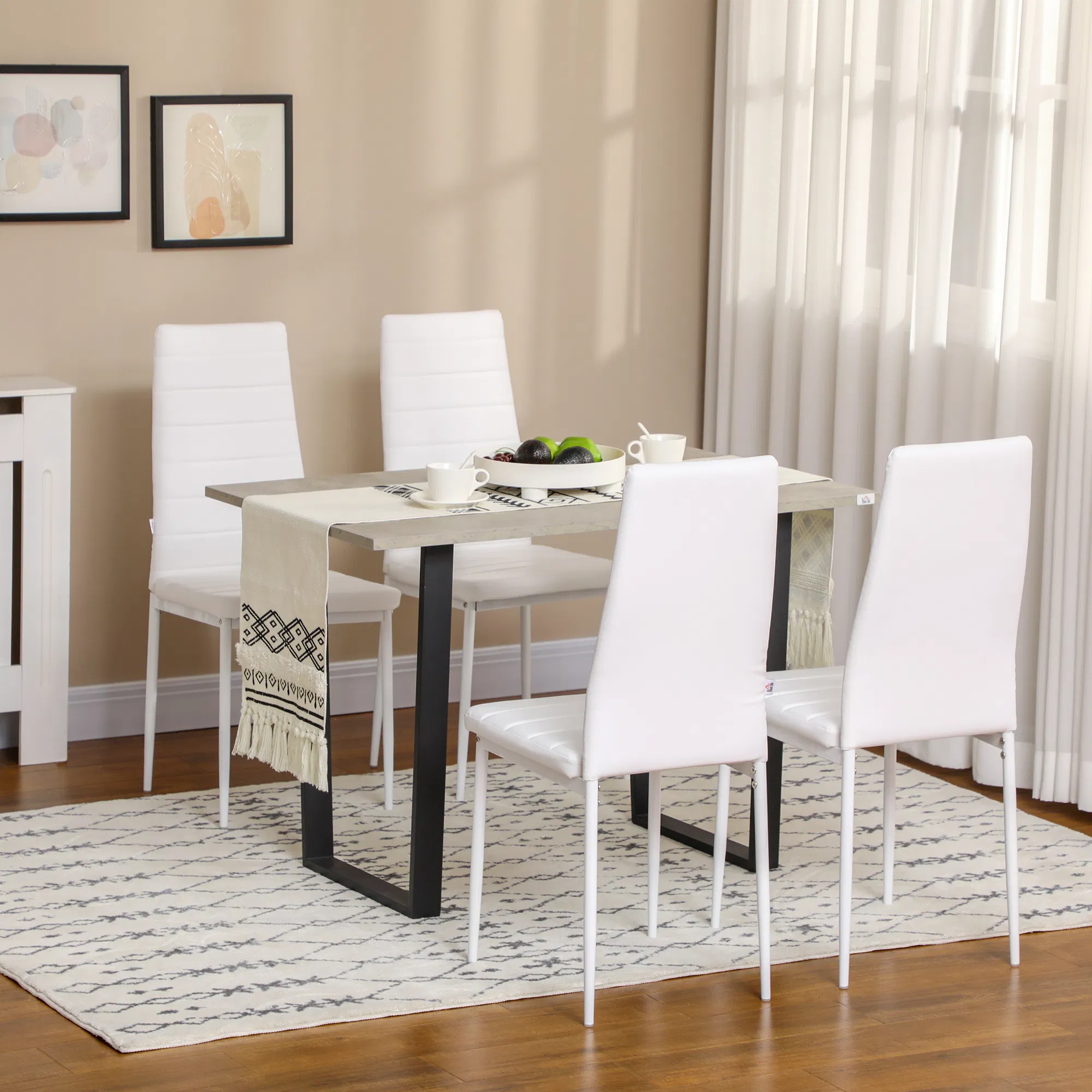 Modern Dining Chairs, Set of 4, High Back PU leather Upholstery and Metal Legs for the Living Room, Kitchen, Home Office, White photo 3