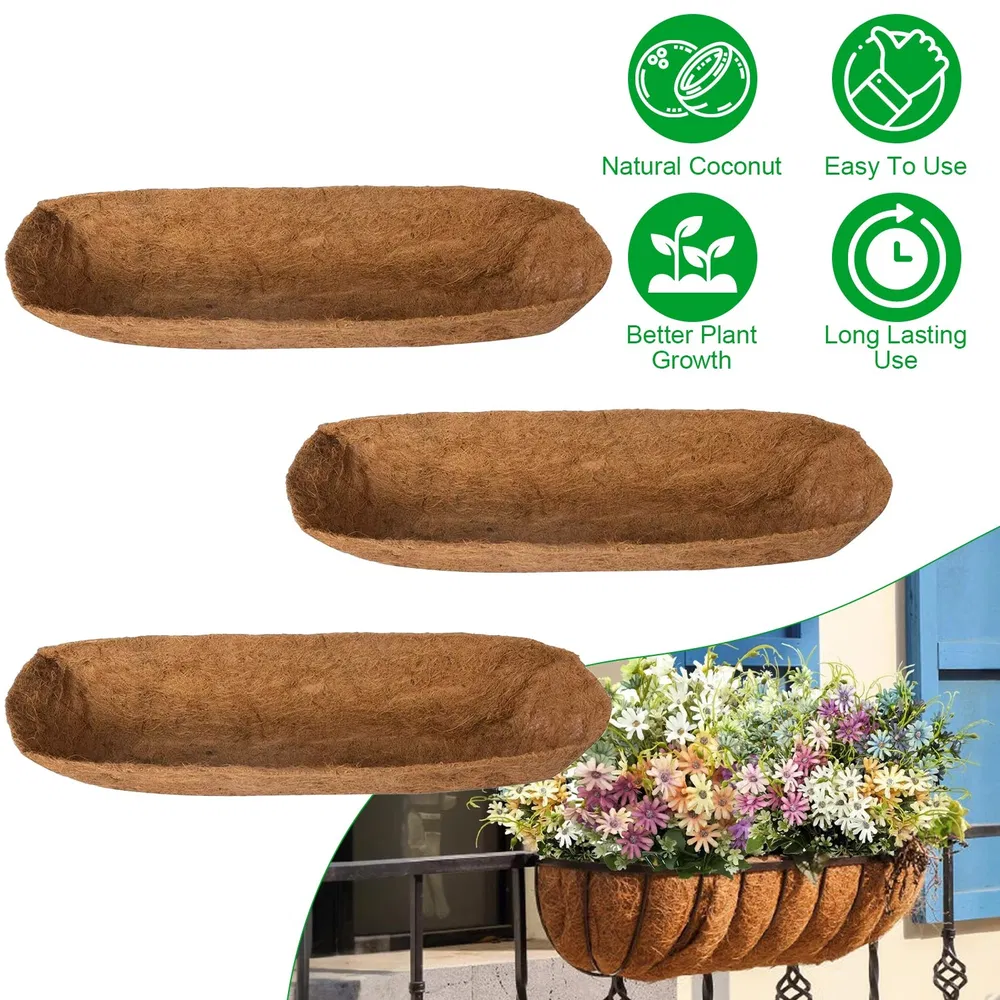 Coconut Fiber Window Box Liners, 24/30/36 Inch Trough Coco Liners for Wire Window Baskets, Woven Coir Planter Add for Balcony, Garden, Indoor & Outdoor Planting photo 2