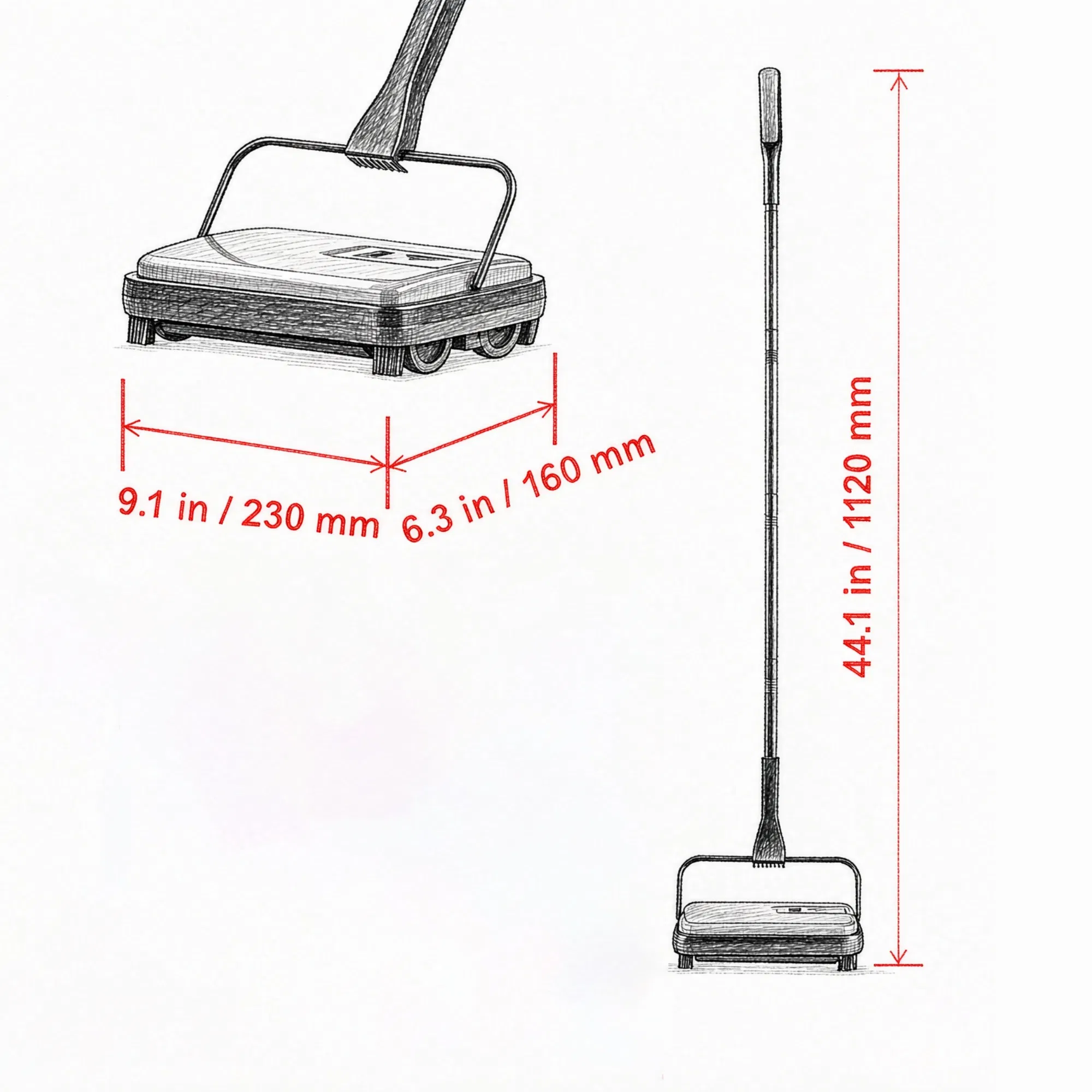 6.7" Manual Carpet Sweeper, Floor Sweeper with 300 ml Dustbin for Pet Hair & Home Office photo 2
