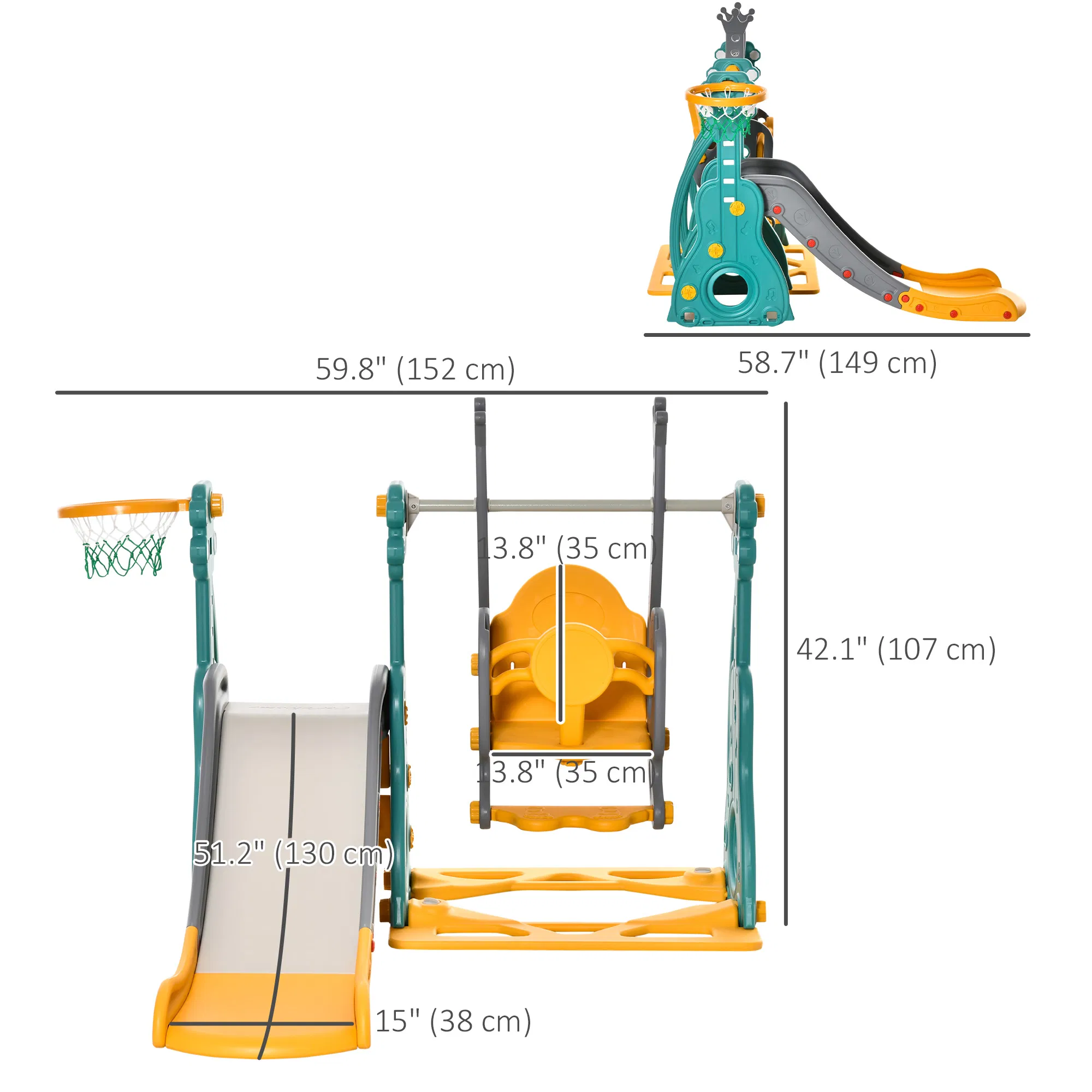 4-in-1 Kids Slide and Swing Set with Basketball Hoop and Adjustable Seat Height, Toddler Play Climber Slide Playset for Indoor and Outdoor Playground Activity Center photo 3