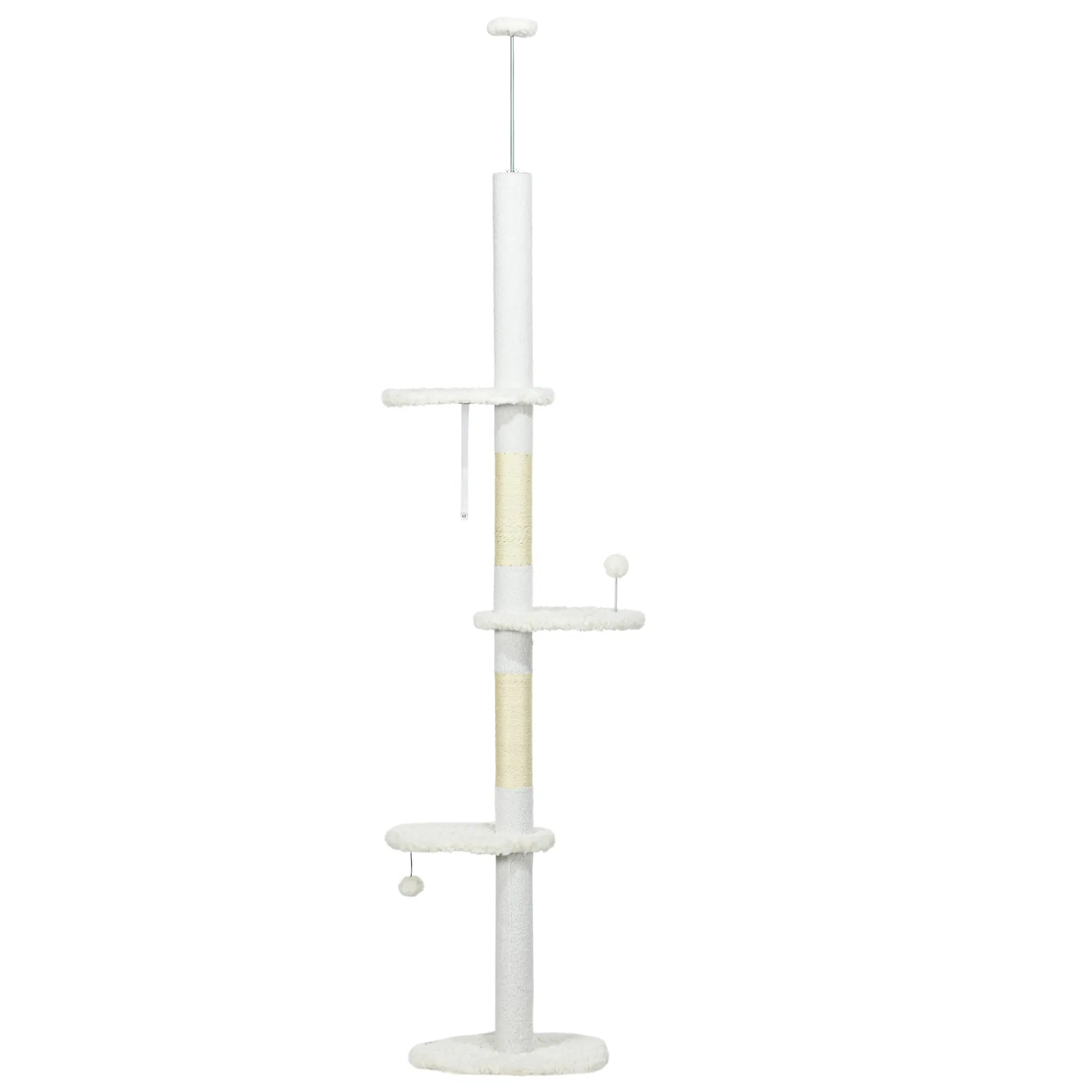 88.5"-100.5" Floor to Ceiling Cat Tree, Cat Tower with Scratching Posts, Cloud Shaped Platforms, Dangling Balls, White photo 1